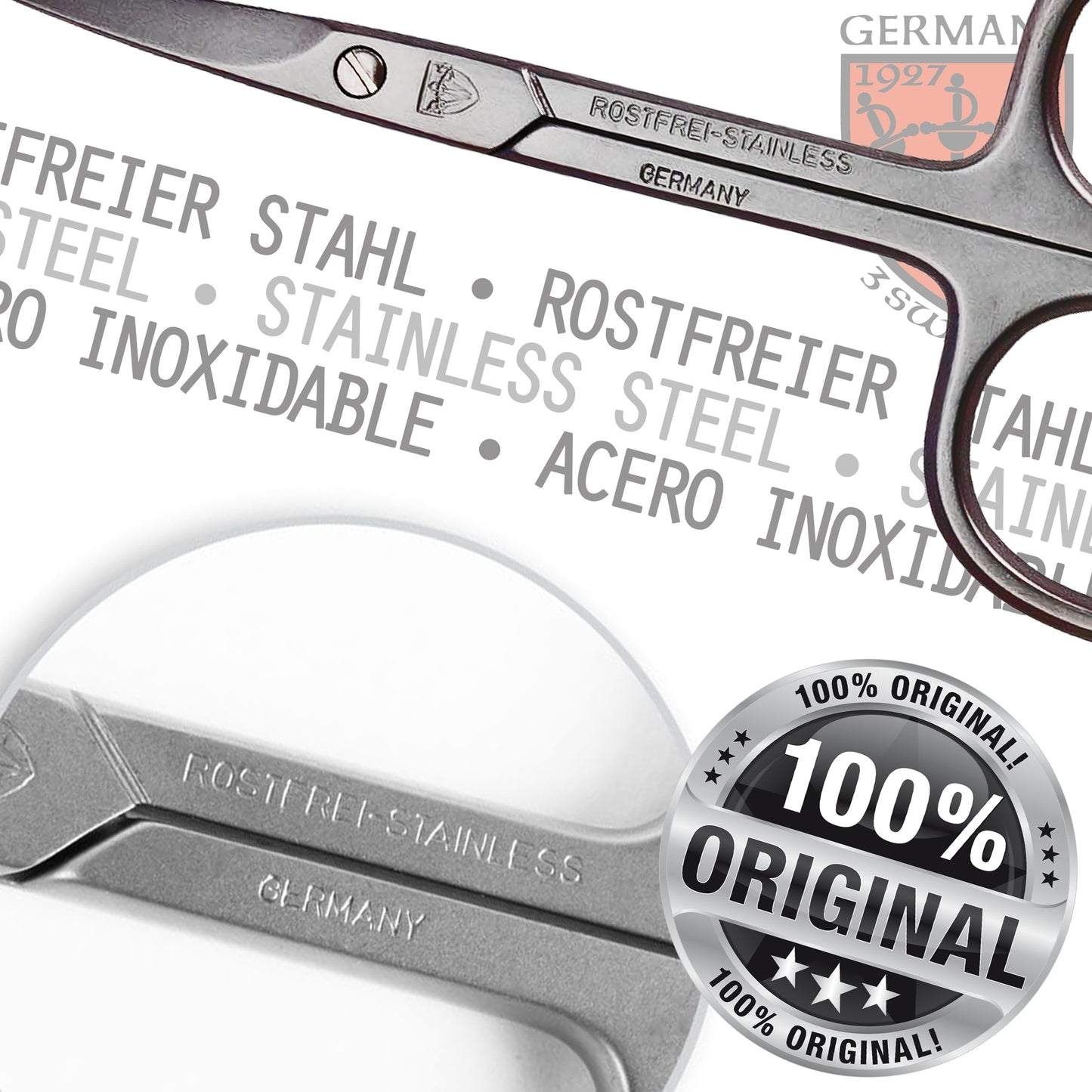 3 Swords Germany - brand quality STAINLESS STEEL CURVED CUTICLE SCISSORS (1 PIECE) with round tips for DIABETICS - manicure pedicure - nail care by 3 Swords - Made in Germany