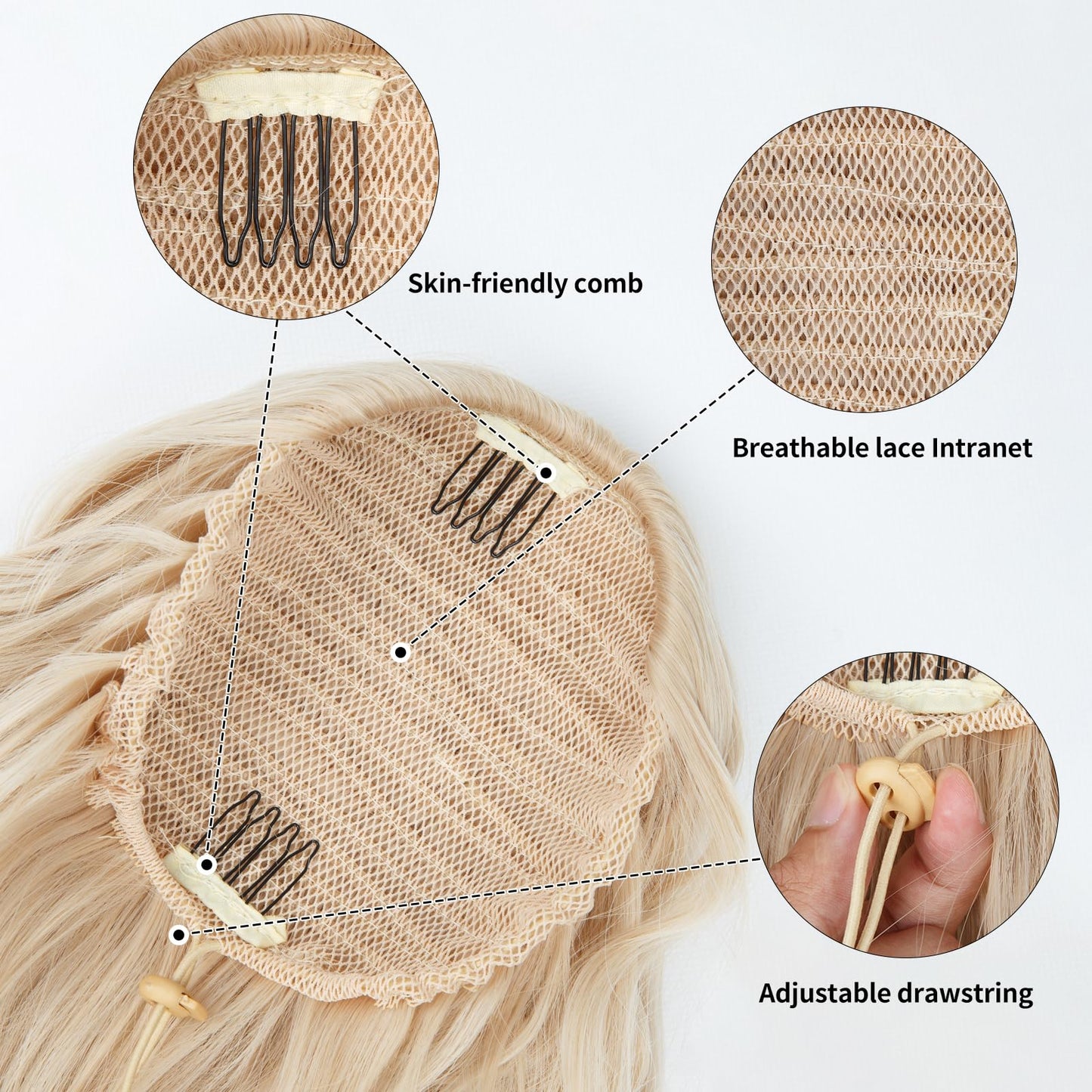 Drawstring Ponytail for Women, 26 inch Blonde Ponytail Extension, Synthetic Pony Tails Hair Extensions, Natural Clip in Ponytail Hair Extensions for Daily Use (Platinum Blonde with Golden Blonde)