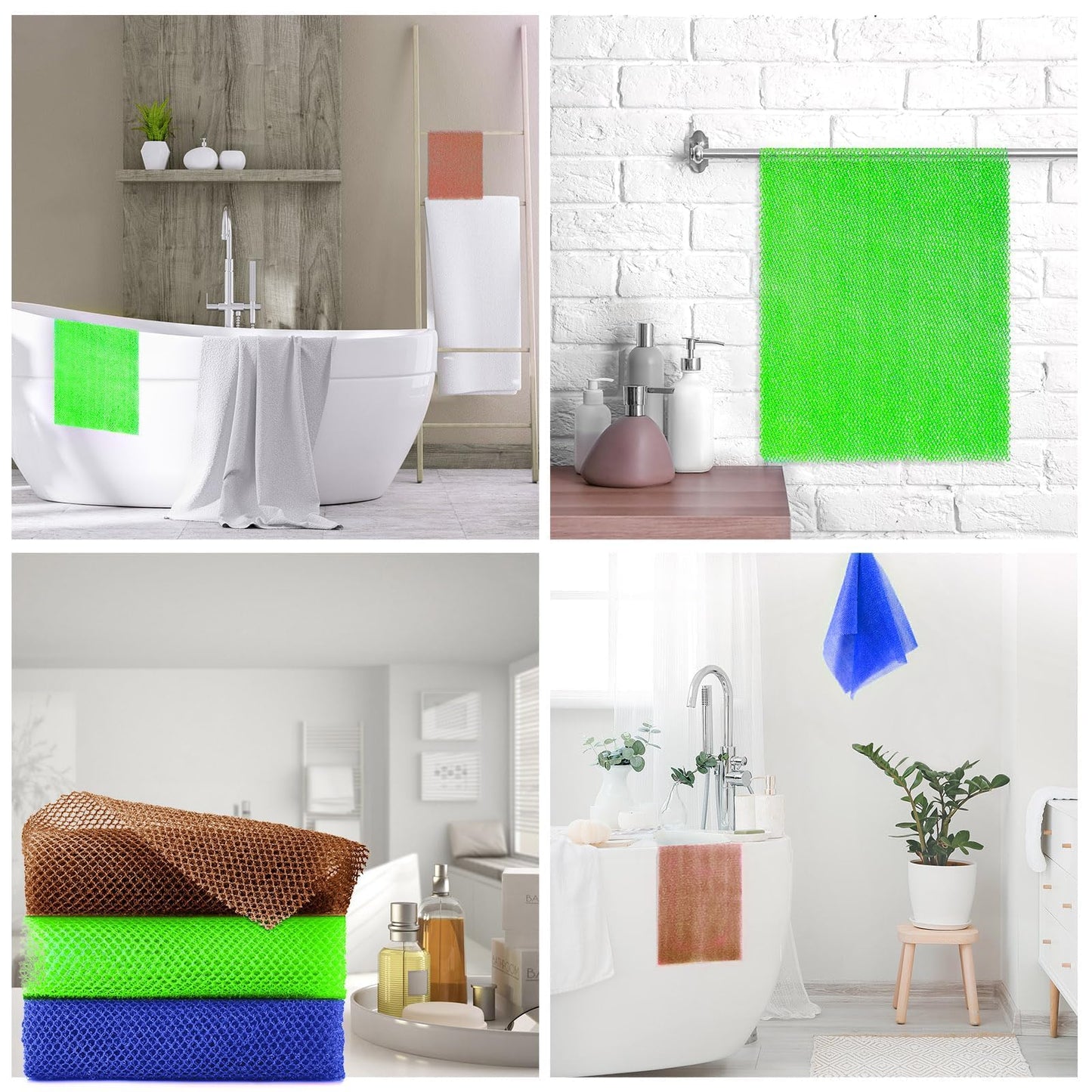 3 Pieces African Bath Sponge African Net Long Net Bath Sponge Exfoliating Shower Body Scrubber Back Scrubber Skin Smoother,Great for Daily Use (Brown、Blue、Green)
