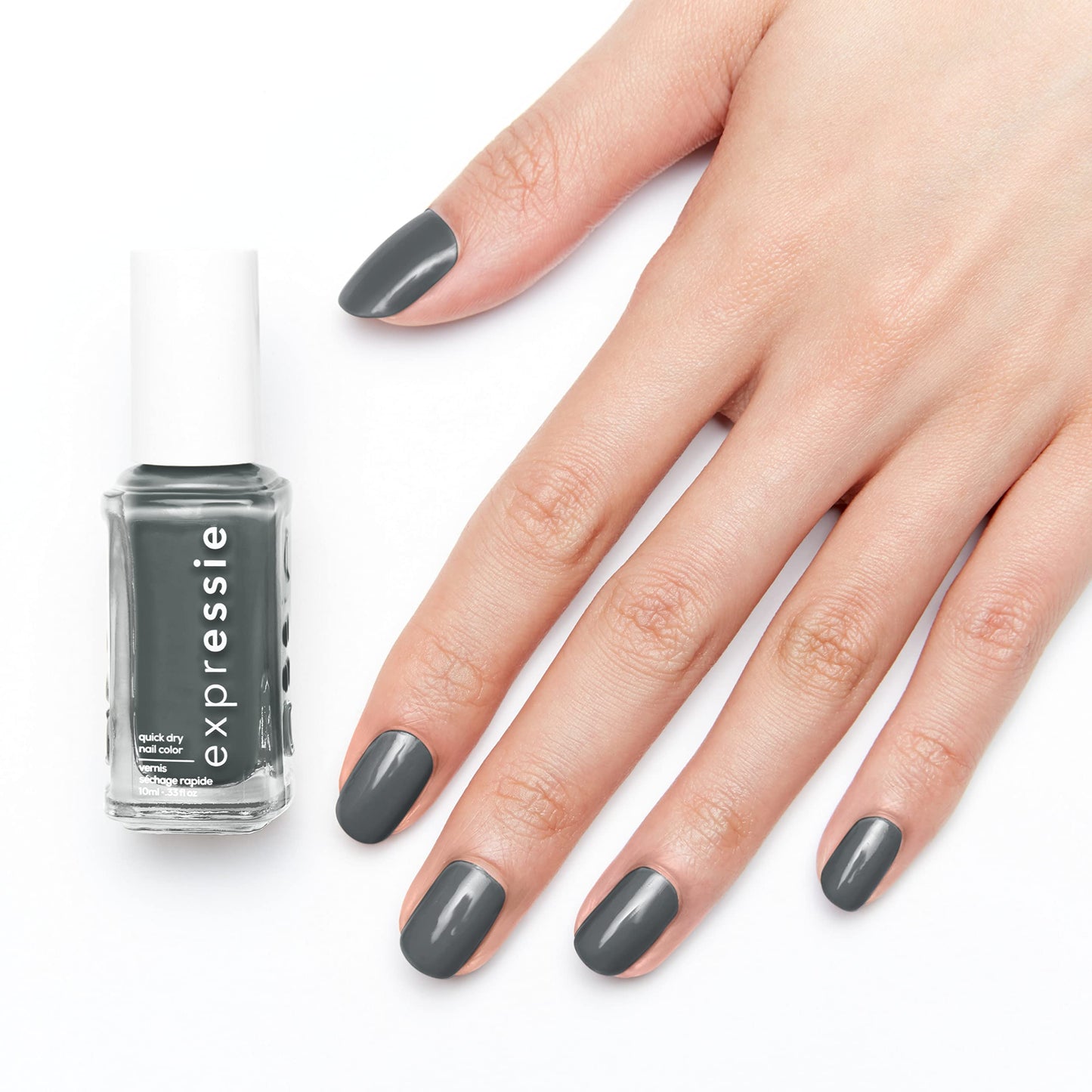 essie Expressie Nail Polish, Quick-Dry Muted Gray Nail Polish, Vegan, Cut To The Chase, 0.33 fl oz