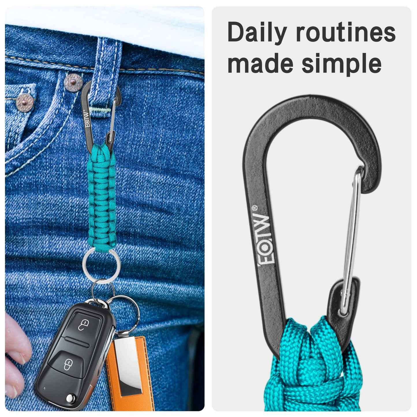 EOTW Carabiner Keychain, Small Carabiner Clip with Paracord Keychain Mini Aluminum D Ring Key Organizer
