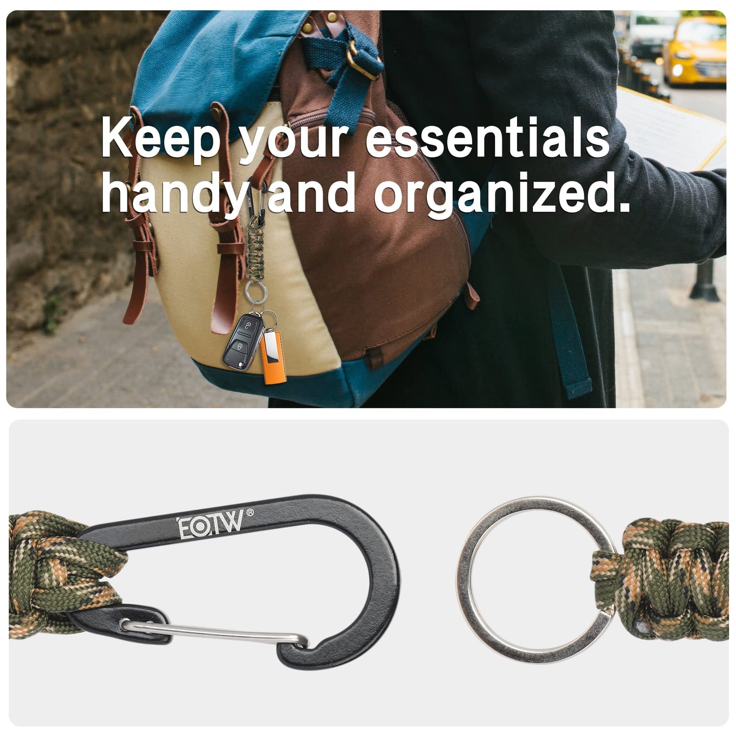 EOTW Paracord Keychain Clip Carabiner Paracord Lanyard for Keys Men Women 2Pack (Black+Army Green)
