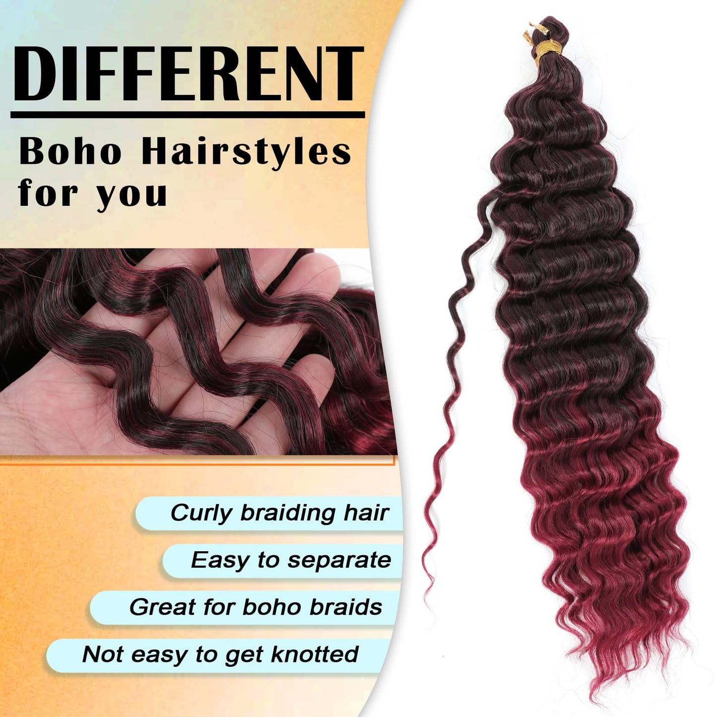 Eerya Long Curly Braiding Hair 18 Inch 2 Packs Ocean Wave Crochet Hair for Black Women Deep Wave Braiding Hair for Boho Braids (18 inch, TBUG)