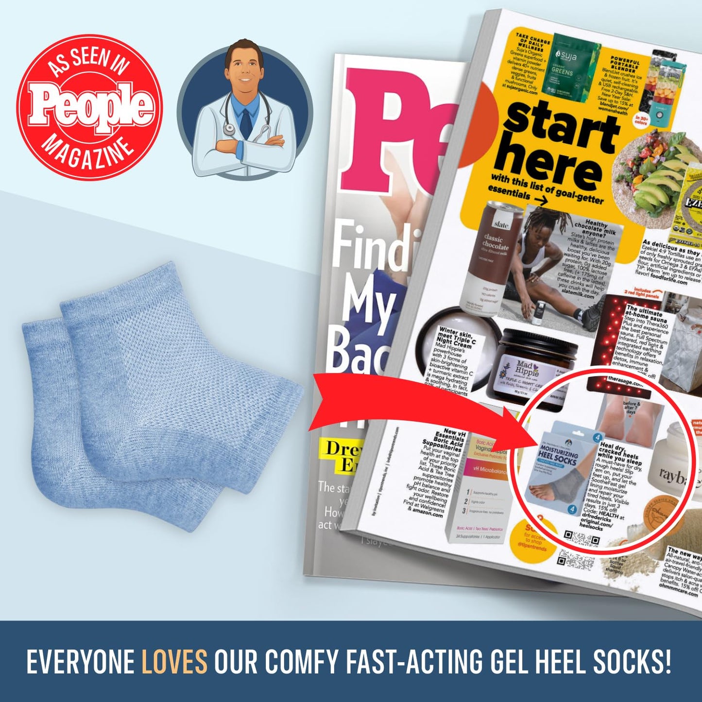 Dr. Frederick's Original Moisturizing Heel Socks for Cracked Heel Treatment - 2 Pairs - Socks for Dry Feet - Cracked Skin Repair & Overnight Hydration - Foot Care for Women & Men - Jojoba Oil