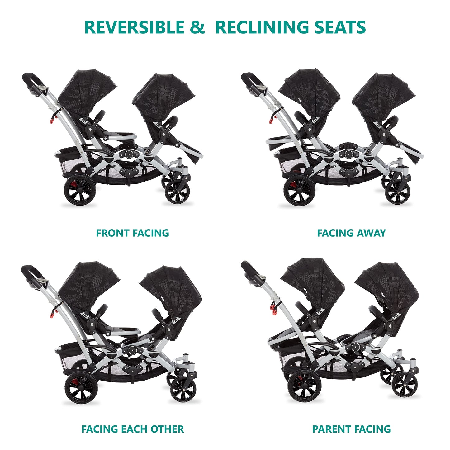 Dream On Me Track Tandem Double Umbrella Stroller in Black, Lightweight Double Stroller for Infant and Toddler, Multi-Position Reversible & Reclining Seats, Large Storage Basket and Canopy