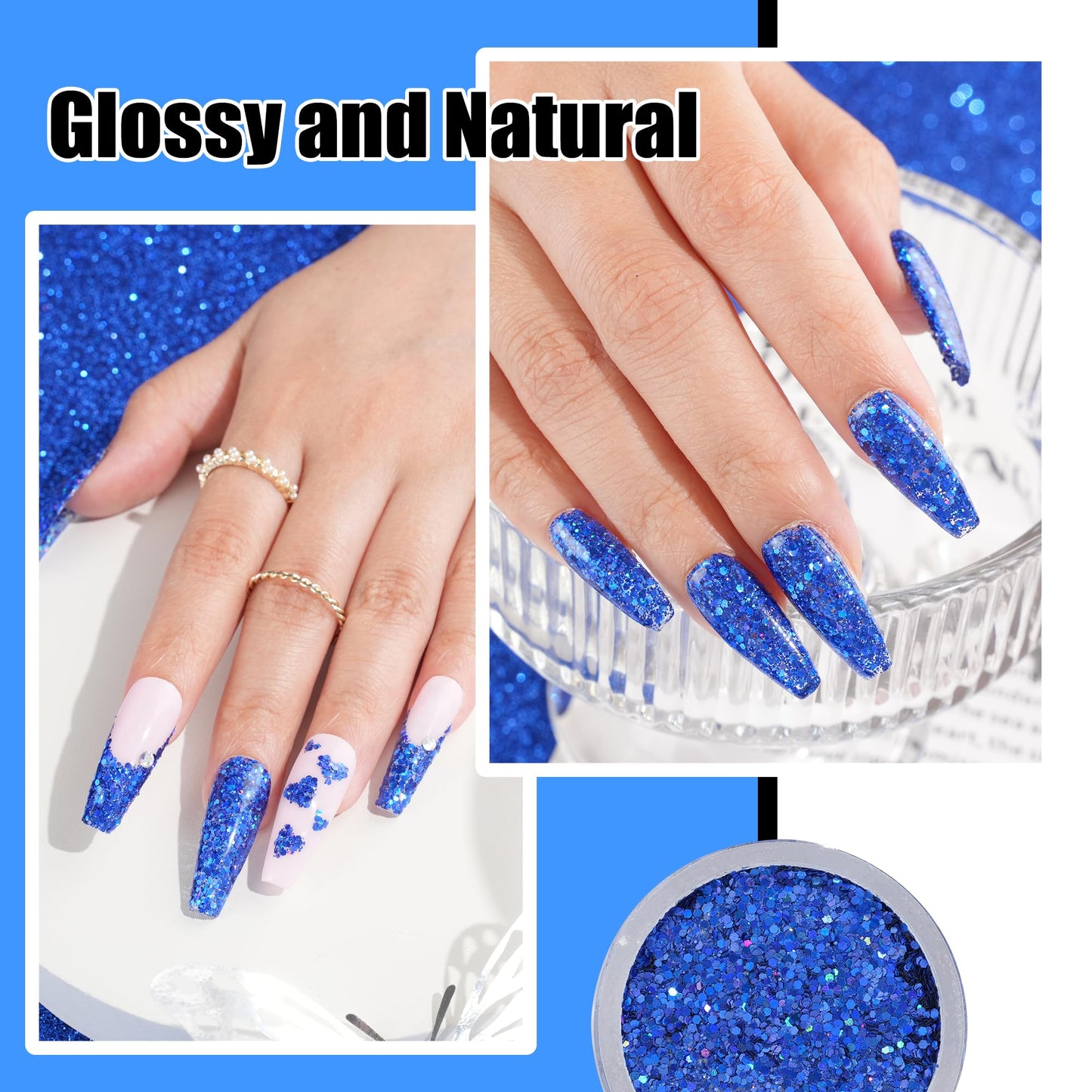 EODCI Dip Powder Glitter Blue Color 1 Oz/28g Sequin Nail Dipping Powder French Nails Art Starter Manicure DIY Salon Home Gift for Women,No Need Nail Lamp Cured
