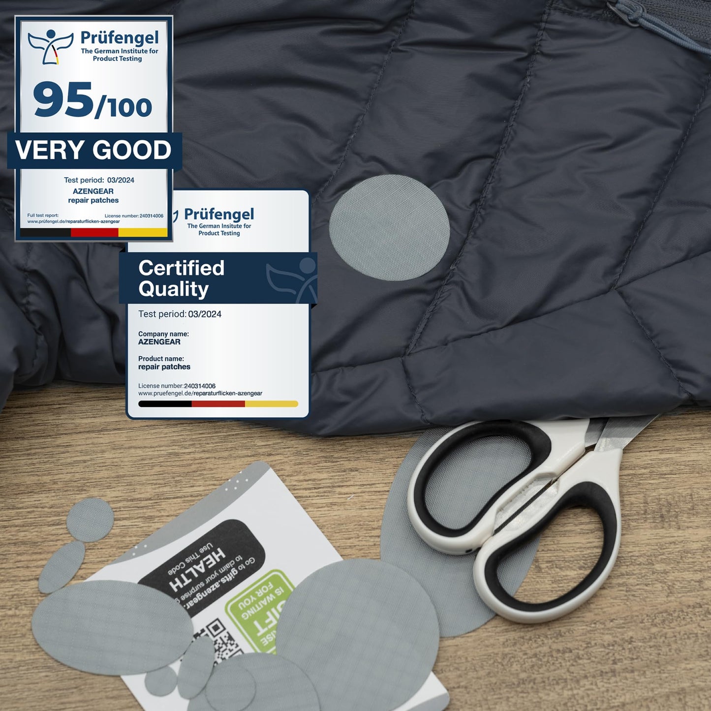 Down Jacket Repair Patches | Pre-Cut, Self-Adhesive, Soft, Waterproof, Tear-Resistant Rip-Stop Nylon Fabric to Fix Holes in Clothing, Sleeping Bags, Ski Pants (11 Pieces, Silver)