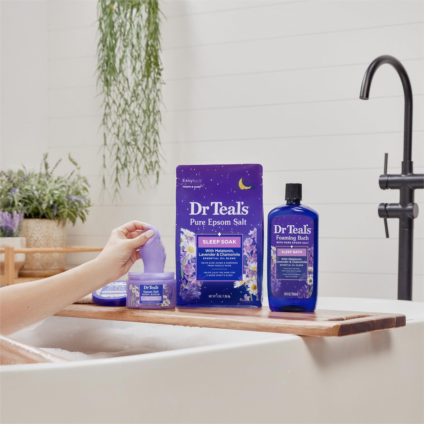 Dr Teal's Foaming Bath with Pure Epsom Salt, Sleep Blend with Melatonin, Lavender & Chamomile Essential Oils, 34 fl oz (Pack of 2) (Packaging May Vary)