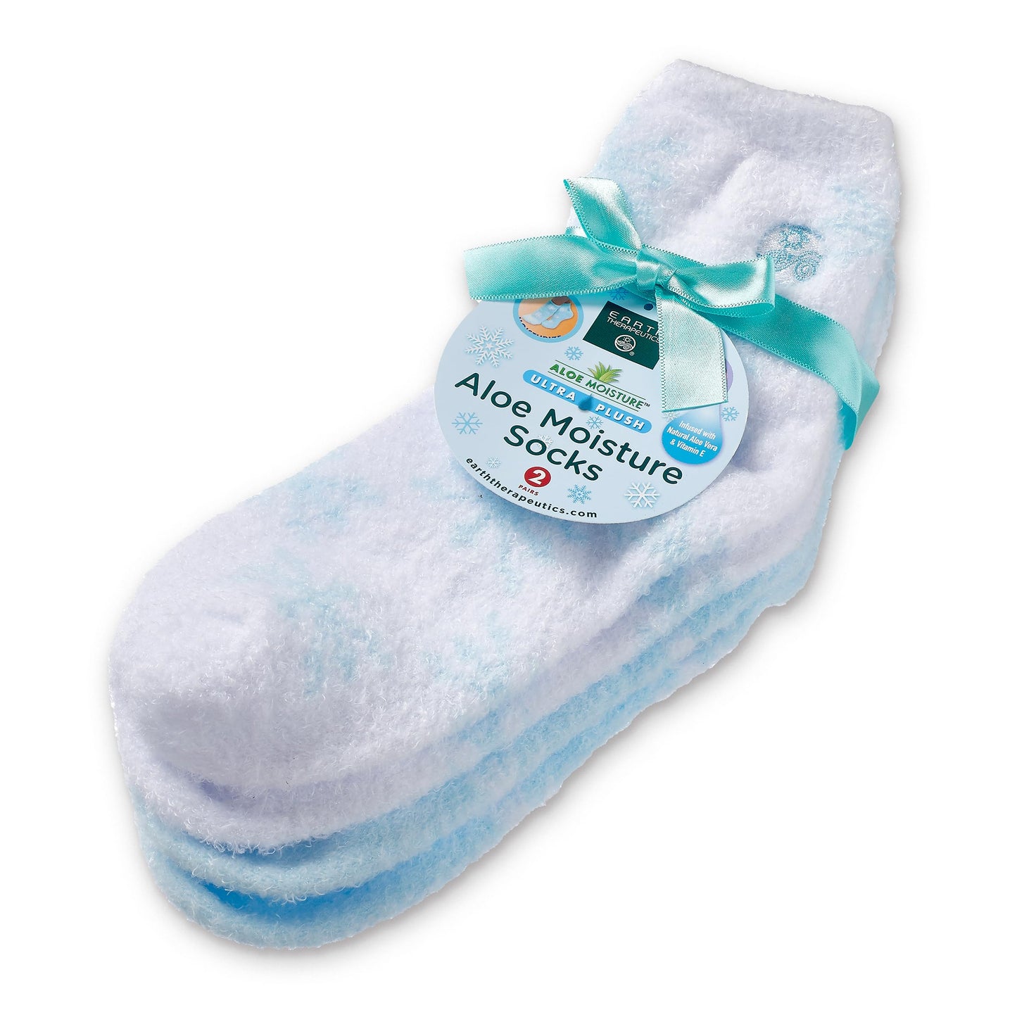 Earth Therapeutics Thera-Soft Aloe/Vitamin E Moisturizing Socks, Baby Blue/Snowflakes: 2 Pairs