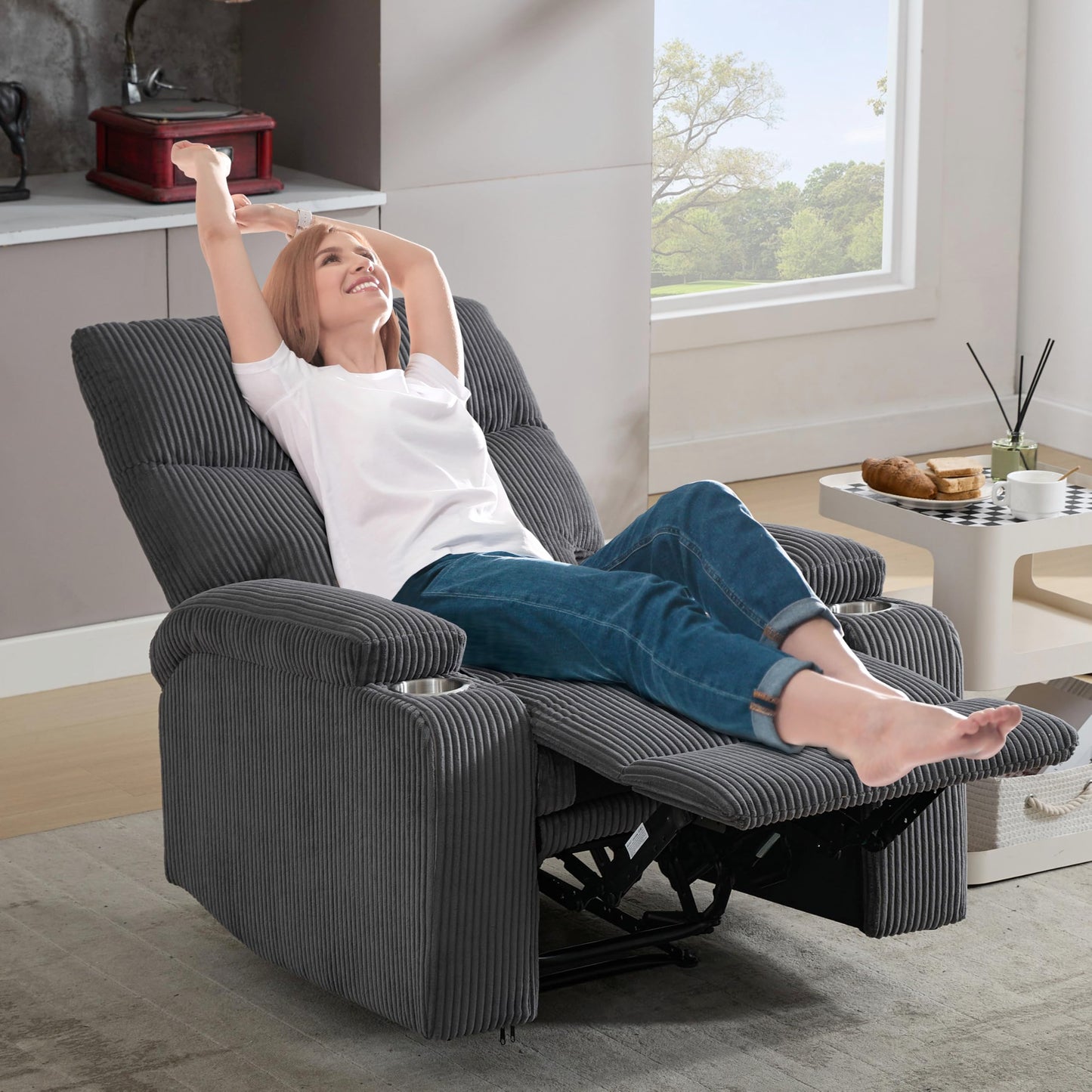 2 Pcs Recliner Chair, Manual Sofa-3 Comfortable Seating Positions, Ideal for Living Room, Office, RV, or Home Theater, Oversized Recliner Chairs for Adults(Dark Grey)