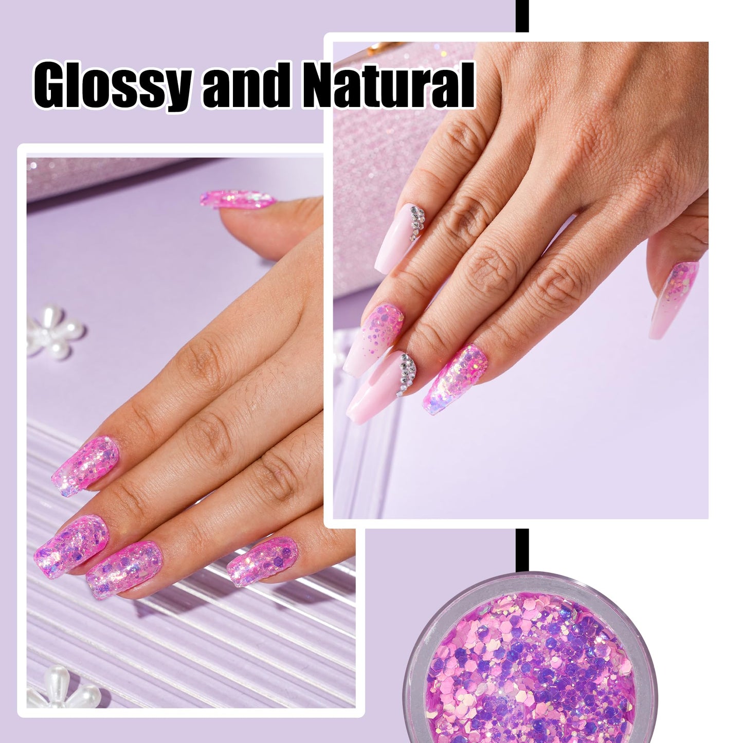 EODCI Glitter Colorful Pink Dip Powder, Orange Glitter Dip Powder Nail Color Refills, 1oz/28g, Pro Dipping Powder System for Nail Art DIY at Home/Salon