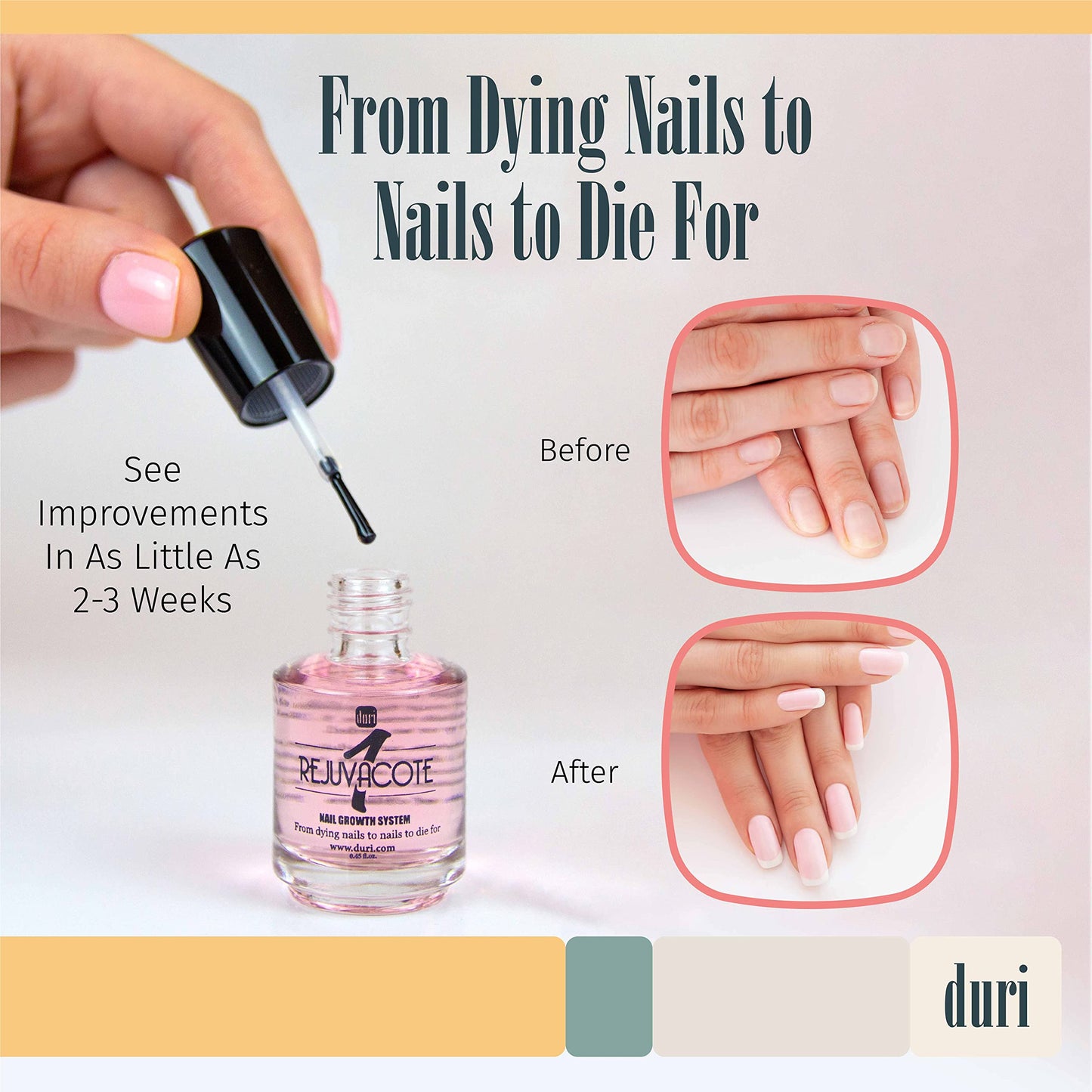 duri Rejuvacote 1 Nail Growth System - Original Maximum Strength Formula - Nail Strengthener and Nail Growth - Base and Top Coat - Pack of 3 - 0.45 fl. oz.