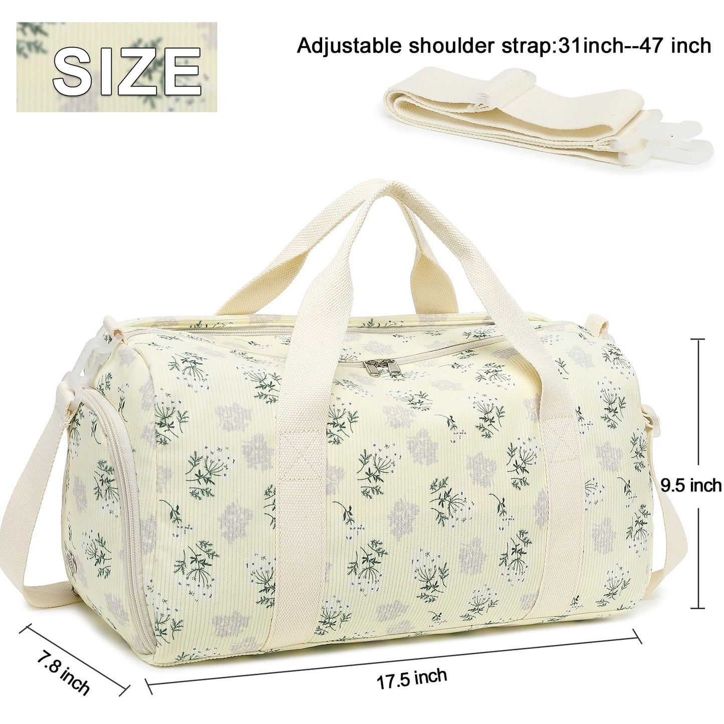 Duffle Bag for Gym Sports Women Girls Workout Travel Bag Weekender with Shoe Compartment and Wet Pocket (Beige Floral 102)