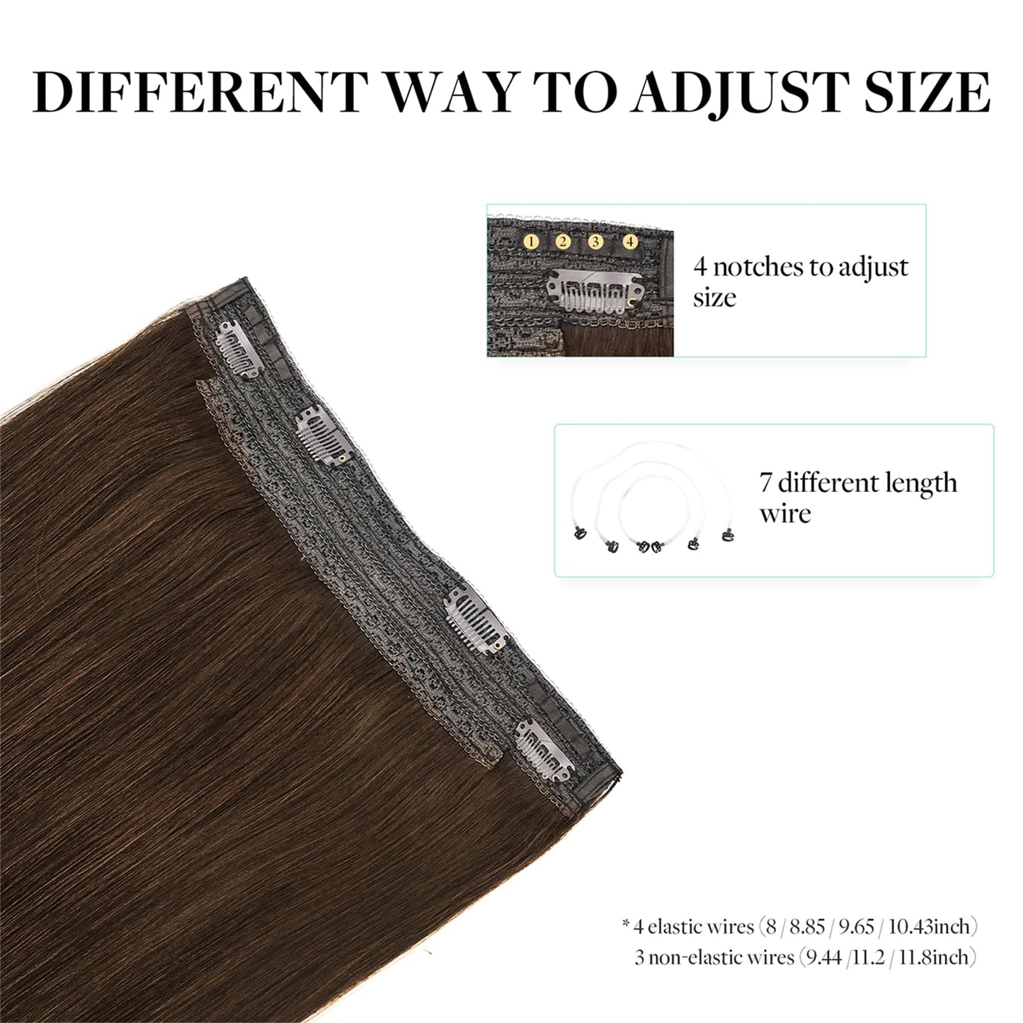 DOORES Hair Extensions Human Hair Chocolate Brown 16 Inch 95g Wire Hair Extensions Invisible Hairpiece Wire Extensions Natural Secret Fish Extensions