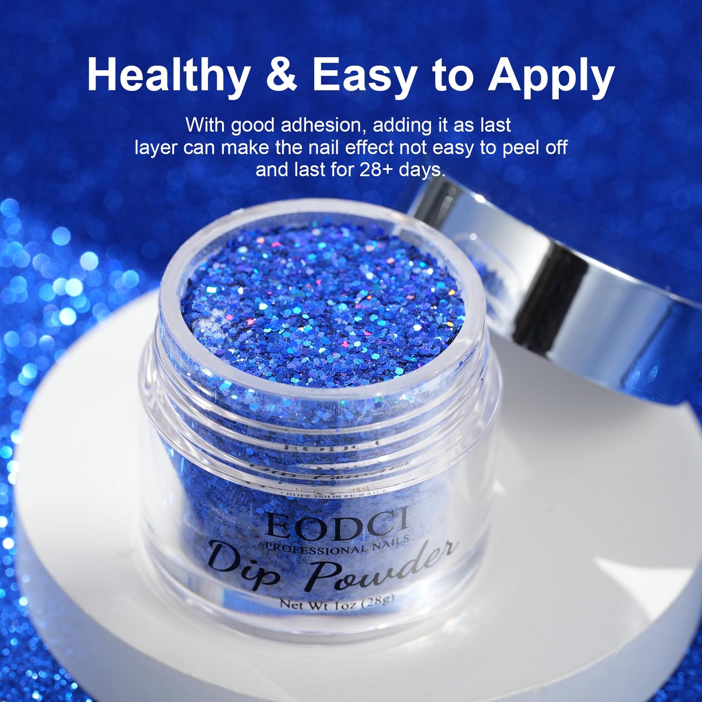 EODCI Dip Powder Glitter Blue Color 1 Oz/28g Sequin Nail Dipping Powder French Nails Art Starter Manicure DIY Salon Home Gift for Women,No Need Nail Lamp Cured