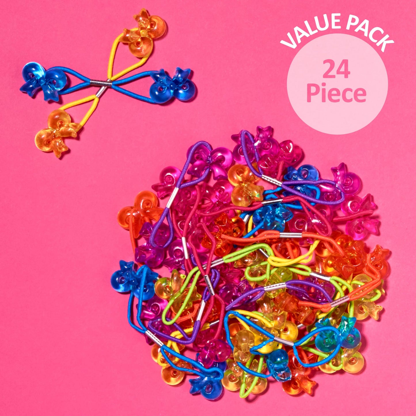 Expressions 24pc Ponytailers Ponytail Balls Hair Elastics, Flower-Shaped Multicolored Twin Hair Beads Bauble Hair Ties Ponytail Holders, Toddler Hair Accessories, Kids Hair Ties, Value Pack