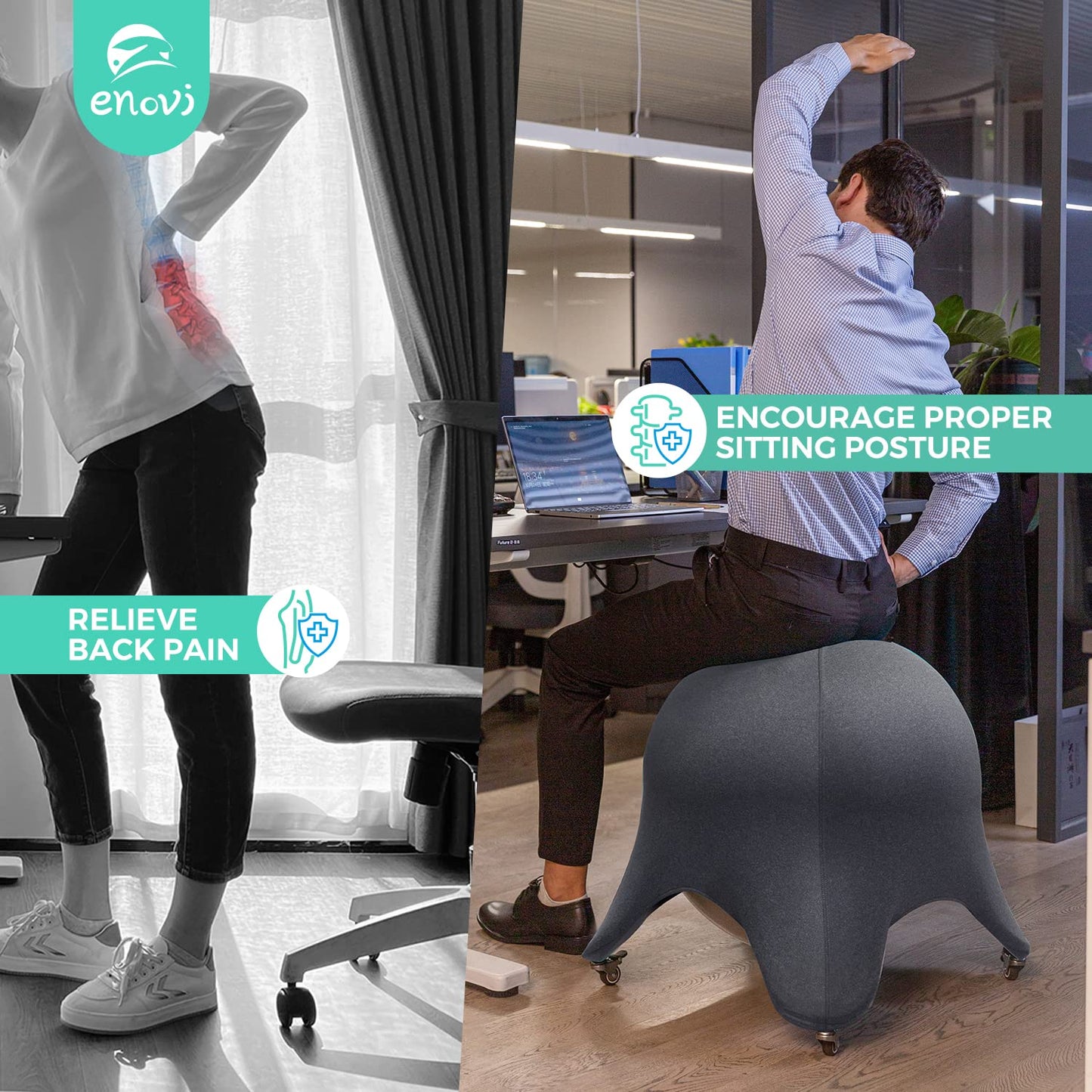 ENOVI Starfish Ball Chair, Yoga Ball Chair Exercise Ball Chair Ergonomic Design for Home Office Desk, Stability Ball & Balance Ball Seat to Relieve Back Pain, 24IN, FG
