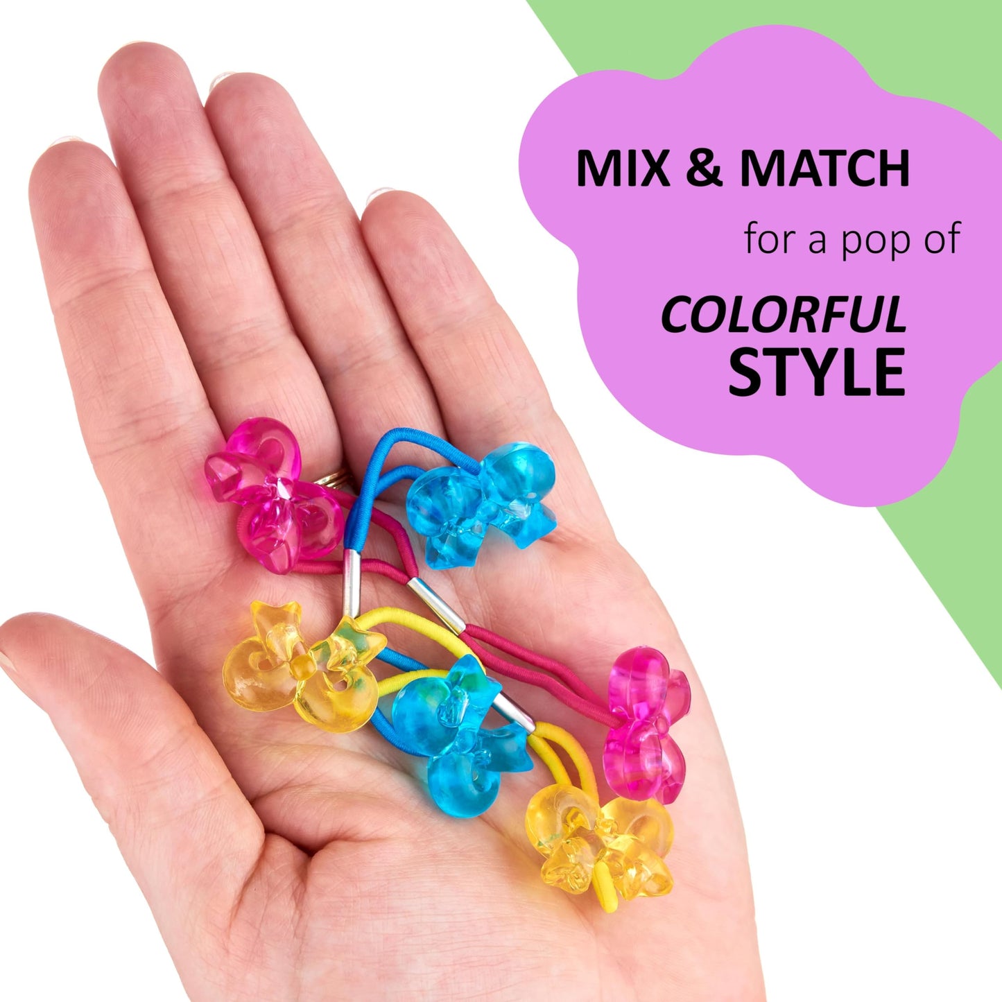 Expressions 24pc Ponytailers Ponytail Balls Hair Elastics, Flower-Shaped Multicolored Twin Hair Beads Bauble Hair Ties Ponytail Holders, Toddler Hair Accessories, Kids Hair Ties, Value Pack