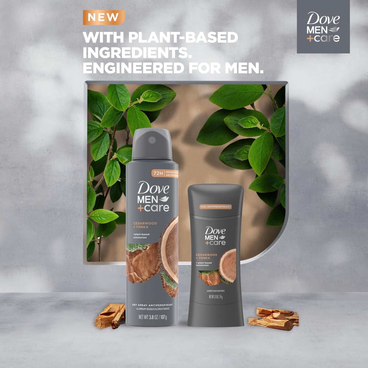 Dove Men+Care Antiperspirant Stick Cedarwood + Tonka 4 Count 72H Protection with a Plant-Based Moisturizer 2.6 oz