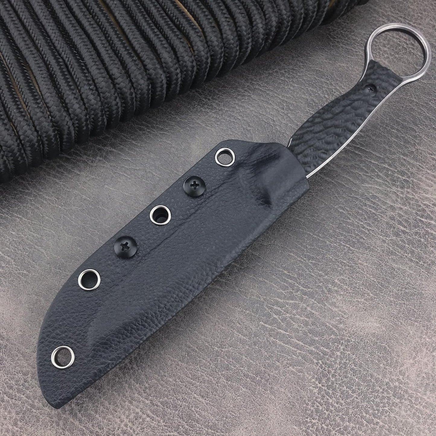 EDC Fixed Blade Knife with Kydex Sheath, Full Tang Survival Knife,8Cr13Mov Blade Black G10 Handle with Finger Loop,Tactical Knife Gifts for Men (black1)
