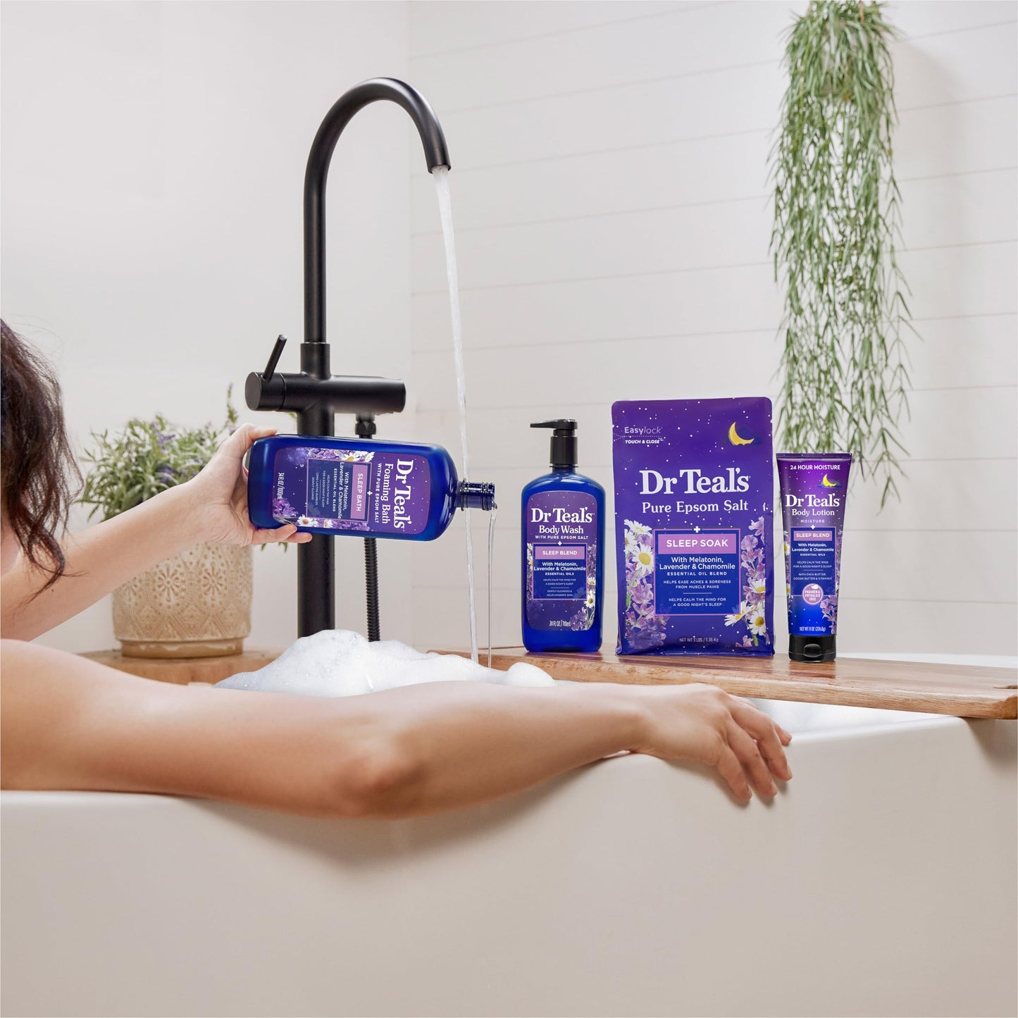 Dr Teal's Foaming Bath with Pure Epsom Salt, Sleep Blend with Melatonin, Lavender & Chamomile Essential Oils, 34 fl oz (Pack of 2) (Packaging May Vary)