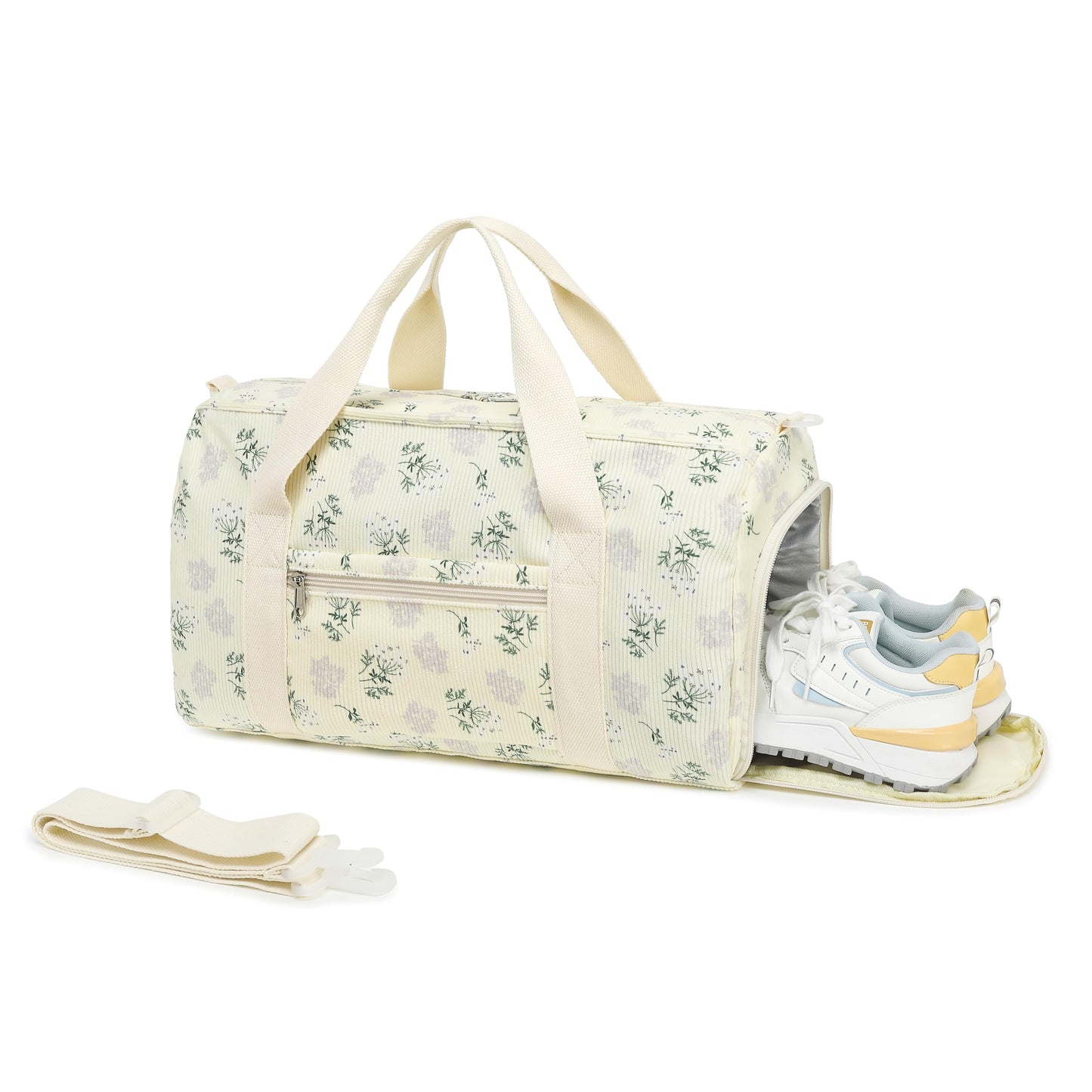 Duffle Bag for Gym Sports Women Girls Workout Travel Bag Weekender with Shoe Compartment and Wet Pocket (Beige Floral 102)