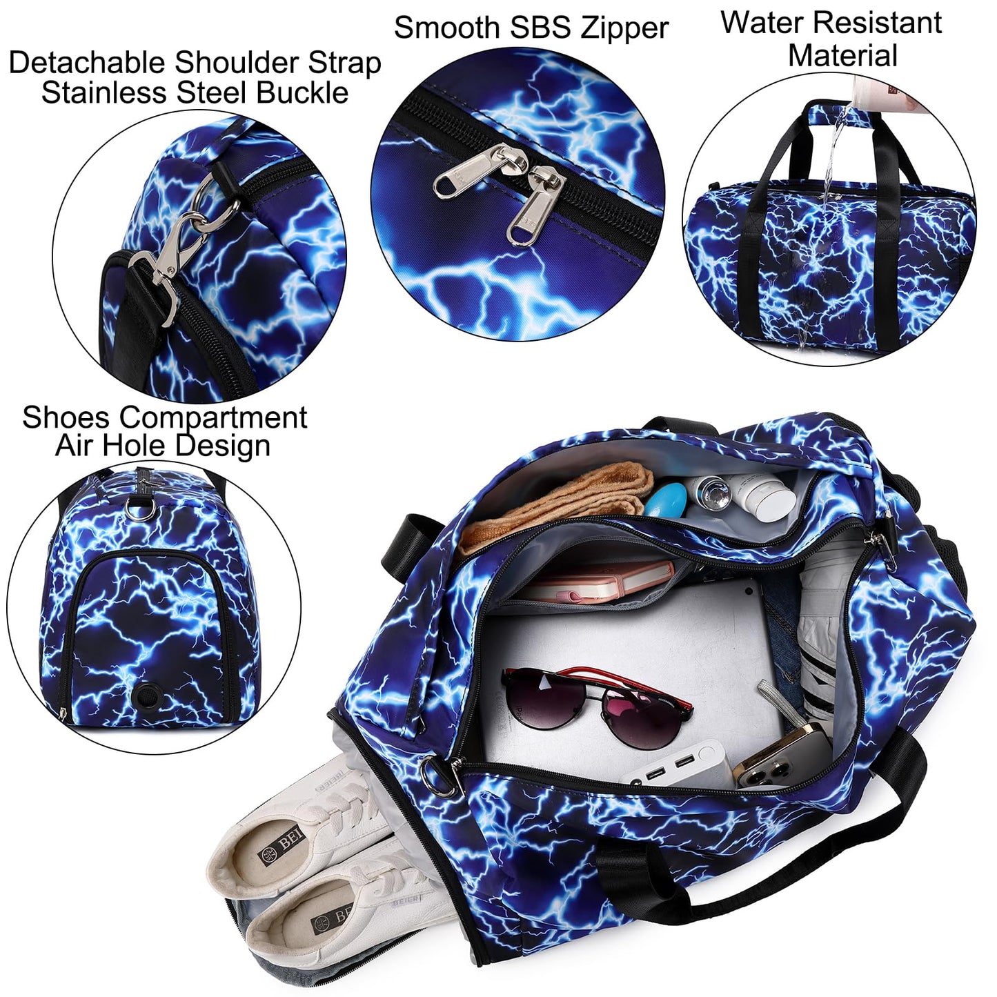 Duffle Bag for Boys Sport Gym Bag with Wet Pocket Shoes Compartment Soccer Bags Duffel Bag for Teen Boys Lightning Travel Bag Dance Bag