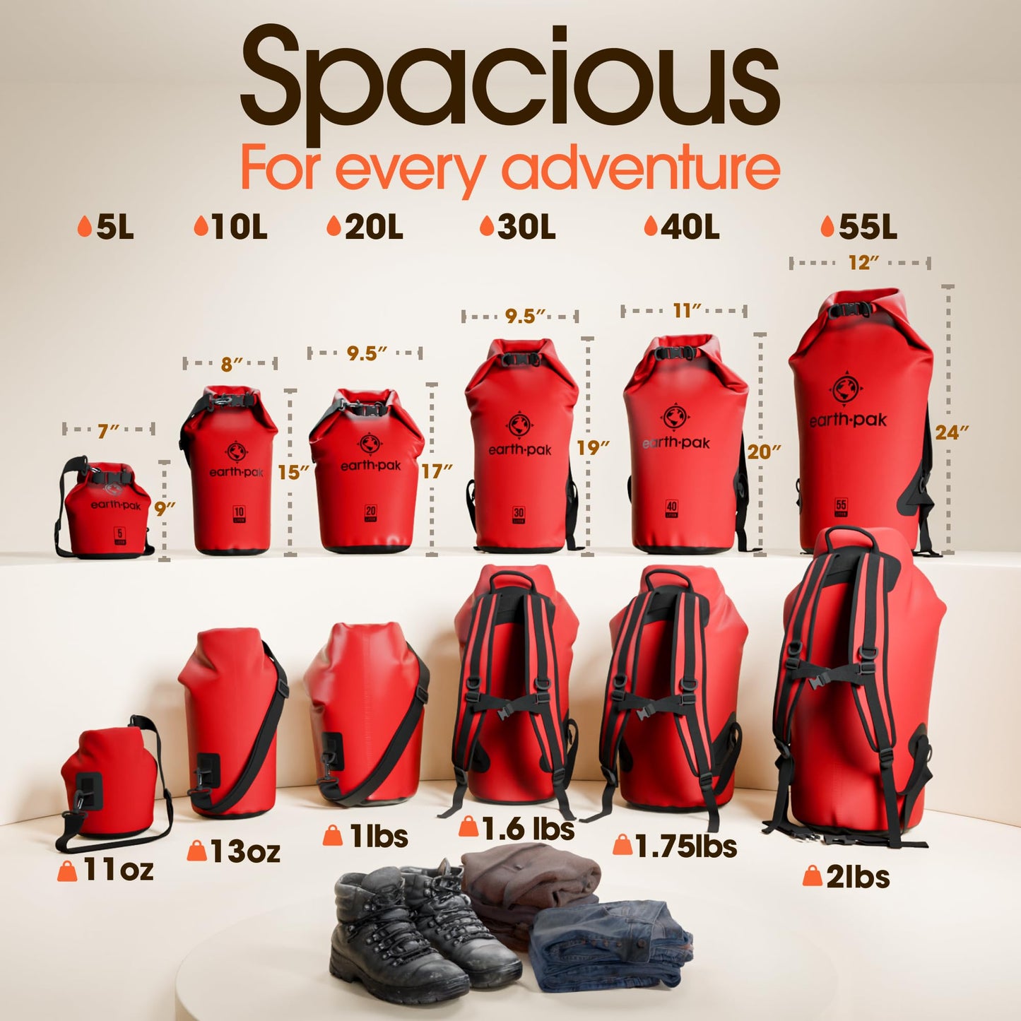 Earth Pak Waterproof Dry Bag - Roll Top Waterproof Backpack Sack Keeps Gear Dry for Kayak with Waterproof Phone Case