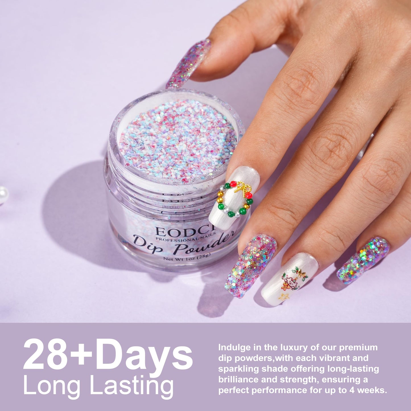 EODCI Nail Dip Dipping Powder,1 Oz/28g Glitter Purple Green Color Dipping Powder French Nails Art Starter Manicure DIY Salon Home Gift for Women,No Need Nail Lamp Cured