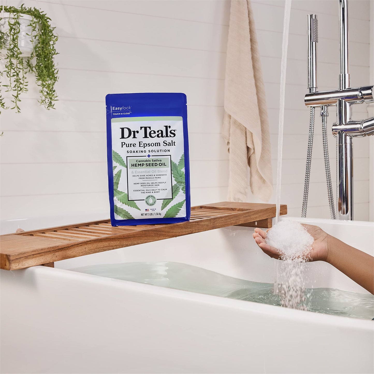 Dr Teal's Epsom Magnesium Salt Soak, Cannabis Sativa Hemp Seed Oil, 3 lbs