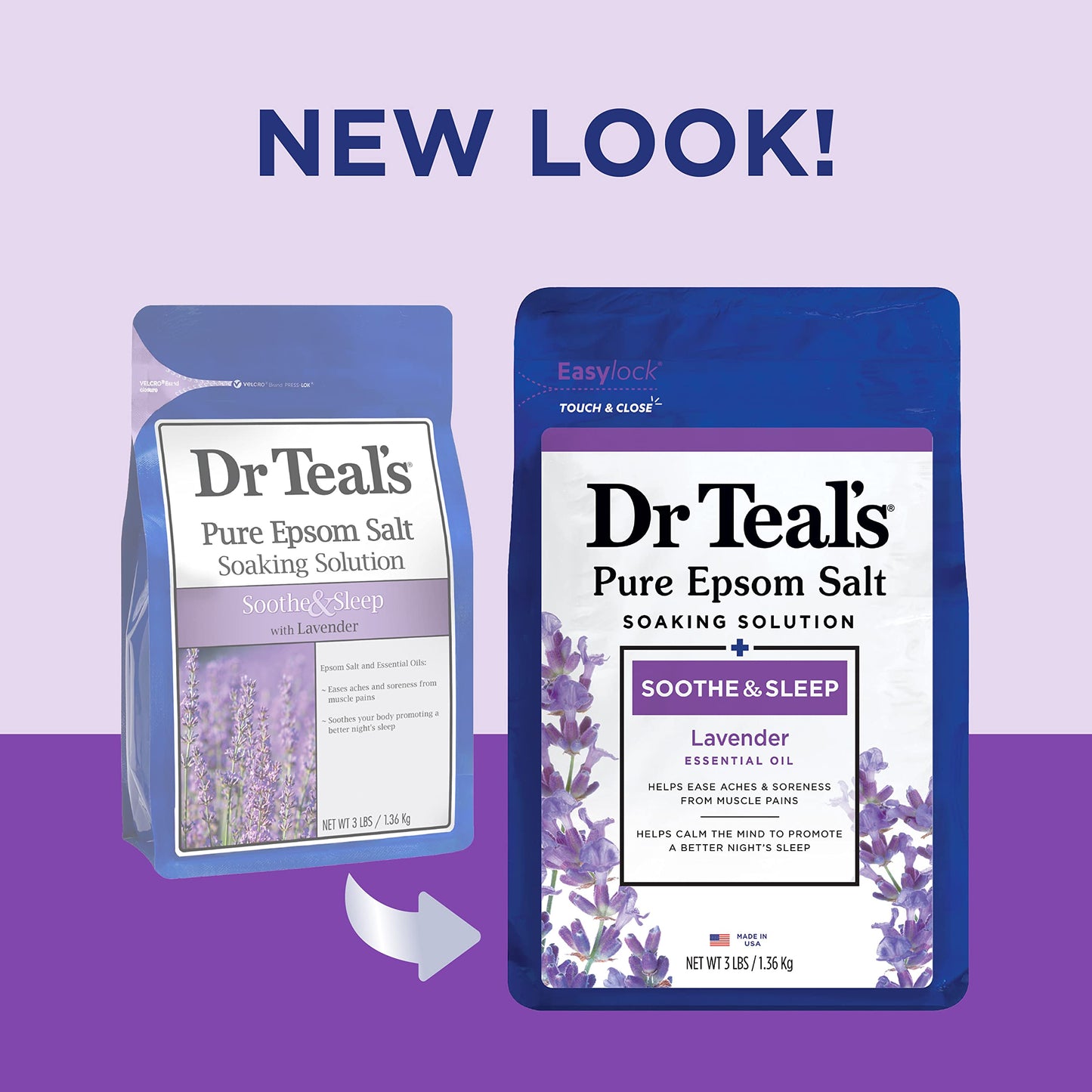 Dr Teal's Epsom Salt Soaking Solution, Soothe & Sleep, Lavender, 3lbs (Packaging May Vary) (Pack of 2)