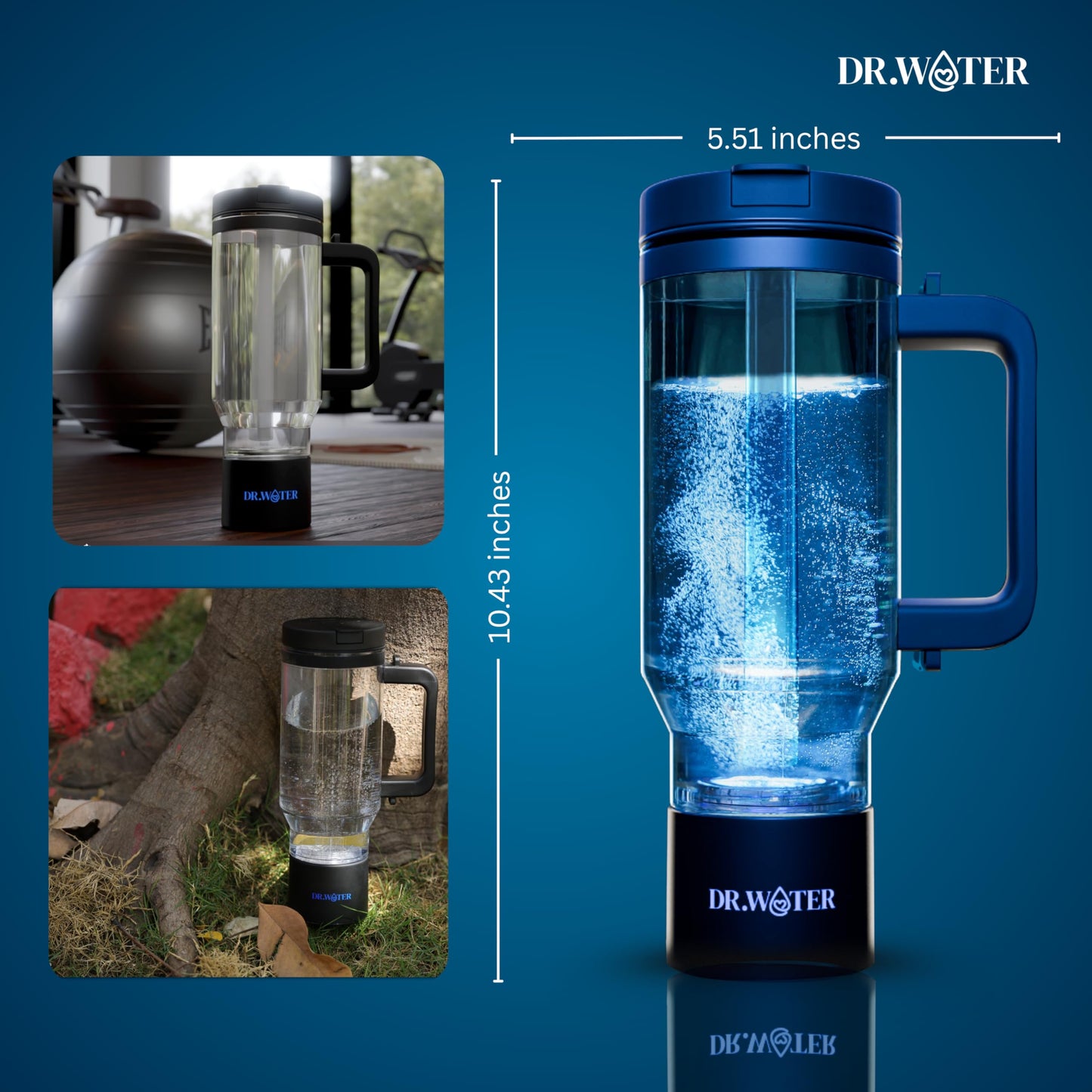 Dr.Water Hydrogen Water Bottle - 3X More Hydrogen Concentration - 32oz Hydrogen Water Bottle Generator - Portable Hydrogen Water Machine | Certified H2 Generator - HydroStanley Black