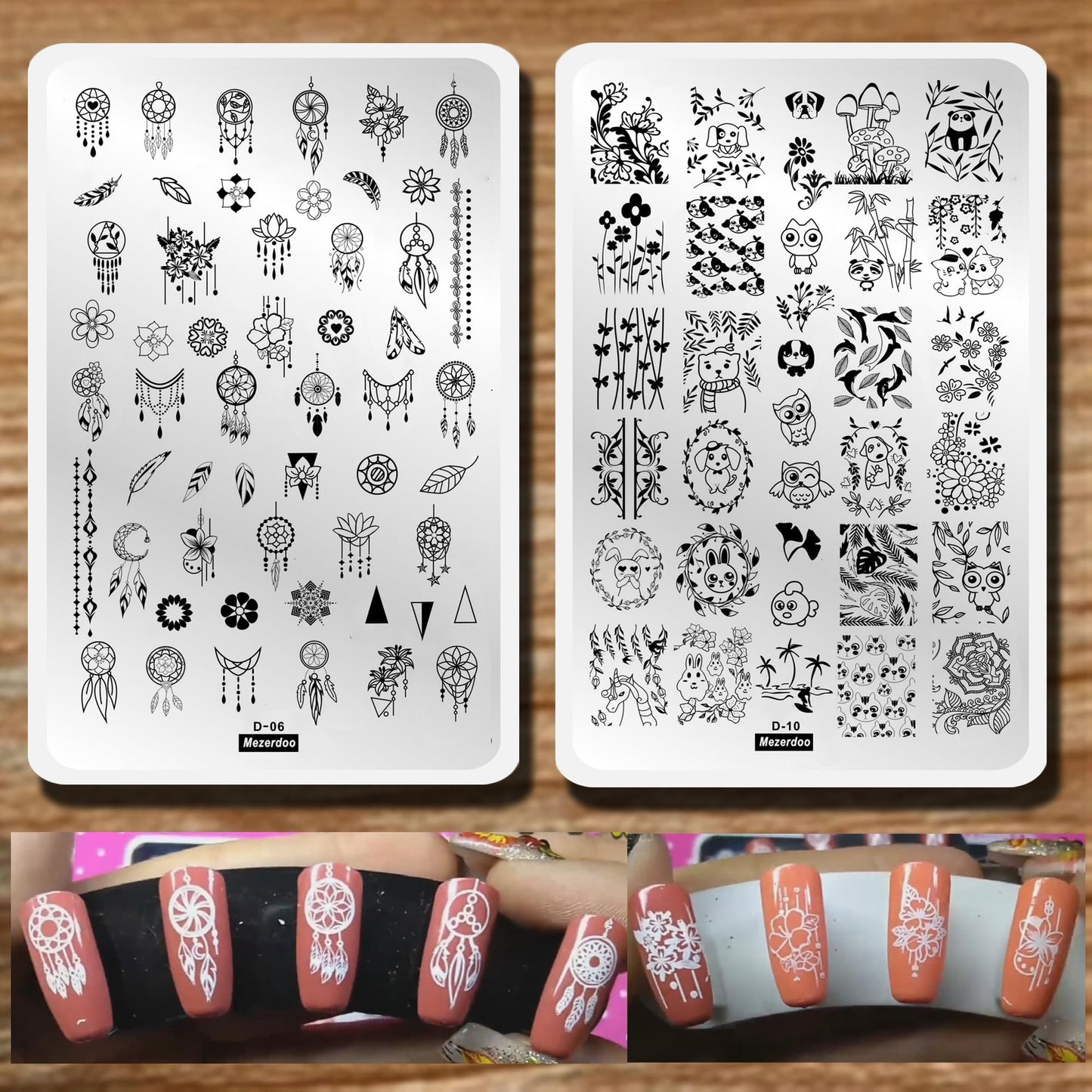 2pcs Mix Nail Art Stamp Template Dreamcatcher Feather Pendant Image Nail Stamping Plates Cute Animals Cartoon DIY Designs Manicure Stamper Plate Stencils