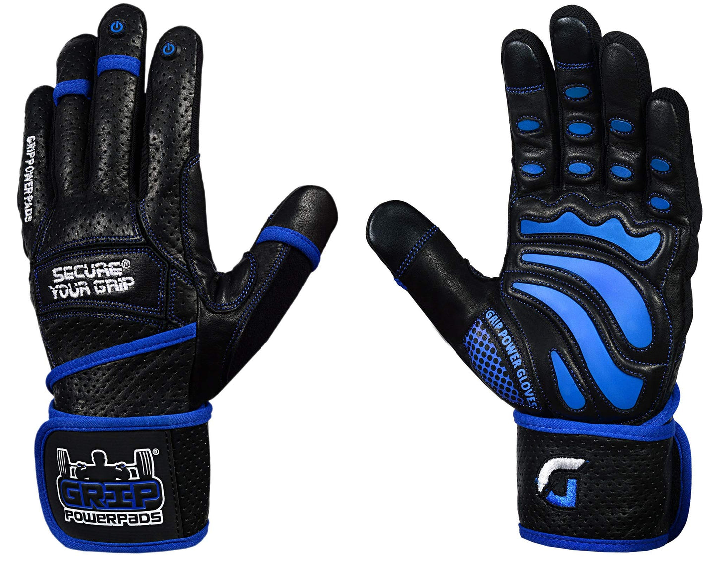 Elite Leather Gym Gloves with Built in 2" Wide Wrist Wraps Best Grip & Design for Weightlifting Power Lifting Bodybuilding & Strength Training Workout Exercises (Full Fingers Blue, Medium)