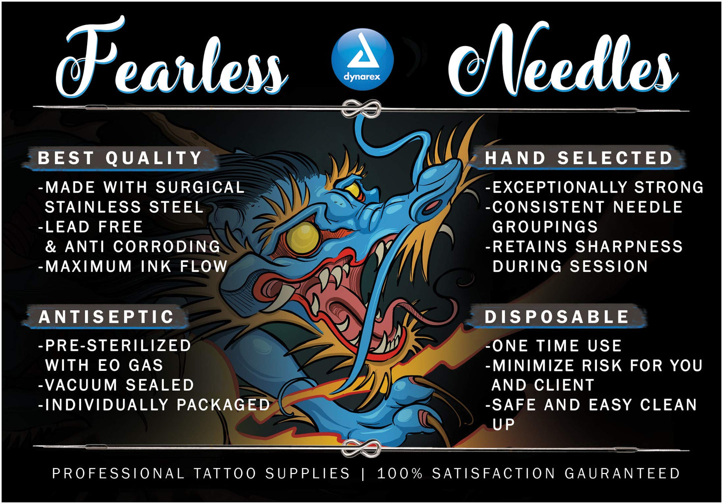 Dynarex 9313 Fearless Tattoo Needle, No.10 Magnum, 1009m1, Pack of 50