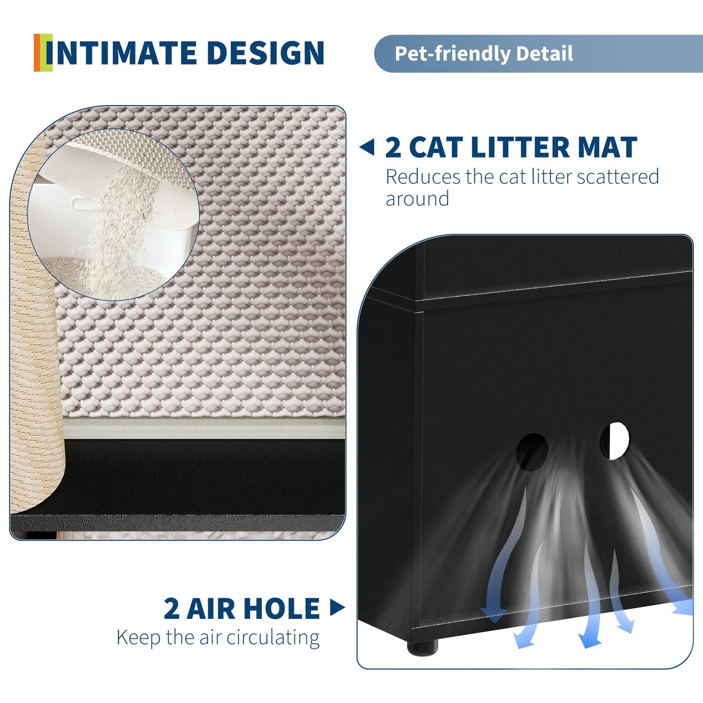 Double Layer Cat Litter Box Enclosure for 2 Cats, Hidden Litter Box Furniture with Cat Scratching Post and Board, 2 Story Wooden Cats Washroom or Bed, Pet House End Table for Living Room Balcony