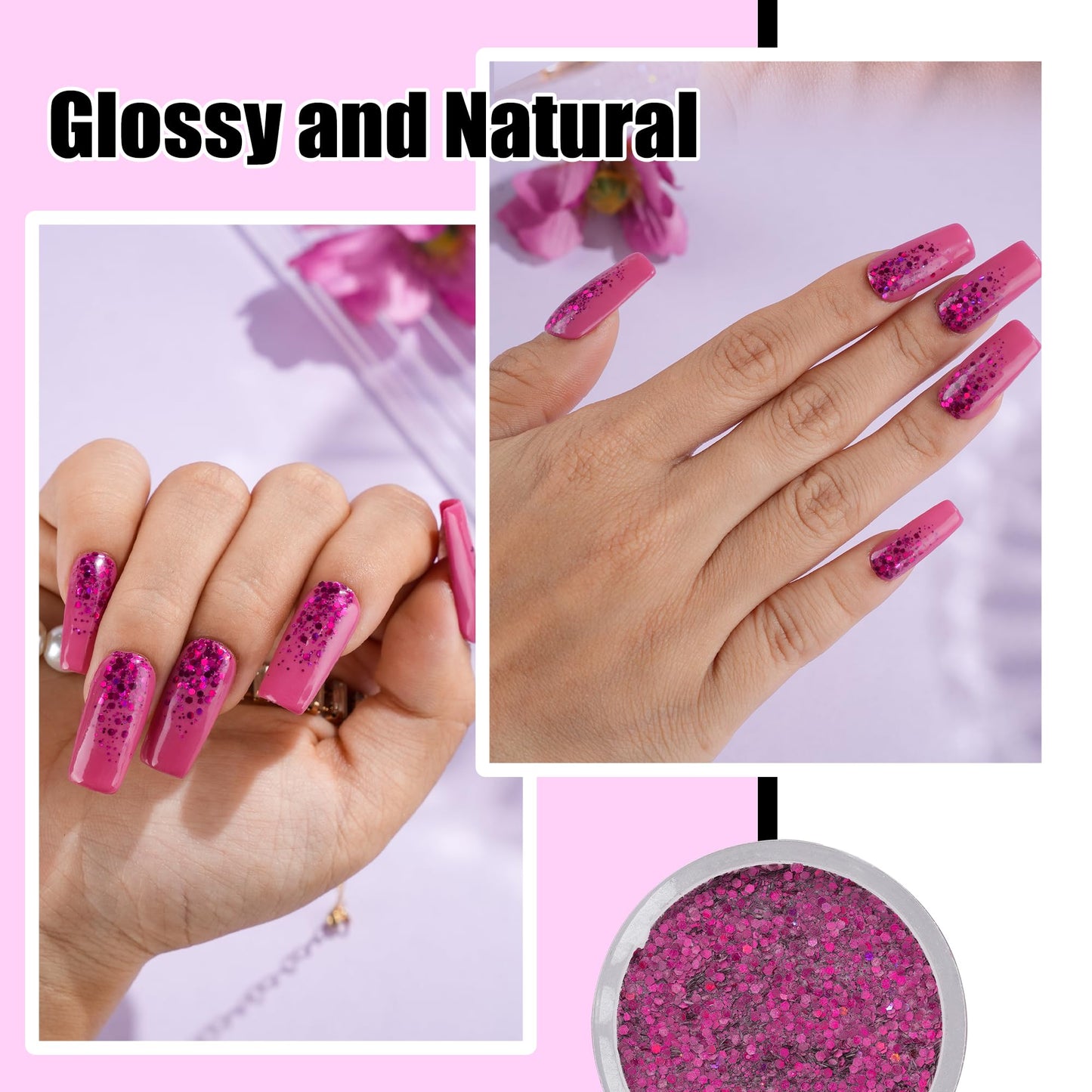 EODCI 1 Oz/28g Dip Powder Glitter Pink Color, Dipping Powder French Pro Collection System Nail Art Starter Manicure Salon DIY at Home, No Needed Nail Lamp Curing