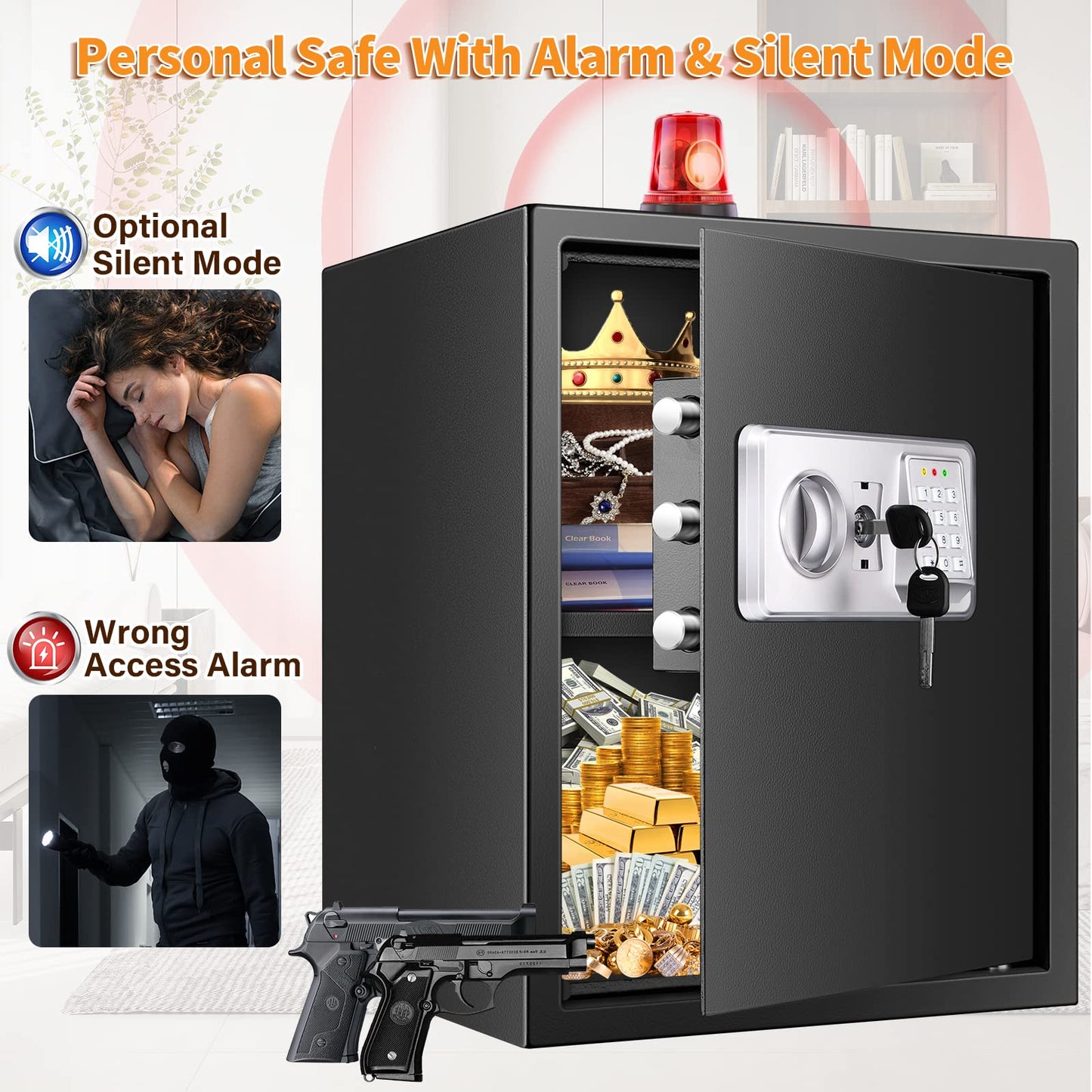3.0 Cub Large Fireproof Safe Box for Home Use, Anti-Theft Home Safes Fireproof Waterproof, Money Safe for Home with Fireproof Bag and Removable Shelf, Safe Fireproof for Money Firearm A4 Document