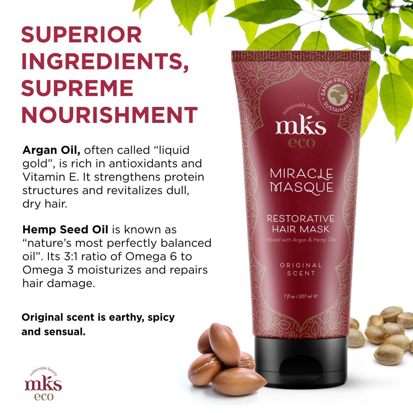 Earthly Body MKS eco Miracle Masque, Original Scent - 7 oz - Restorative Hair Mask - Revitalizes Dry, Damaged & Distressed Hair - With Moroccan Argan Oil, Hemp Seed Oil - Vegan & Cruelty Free