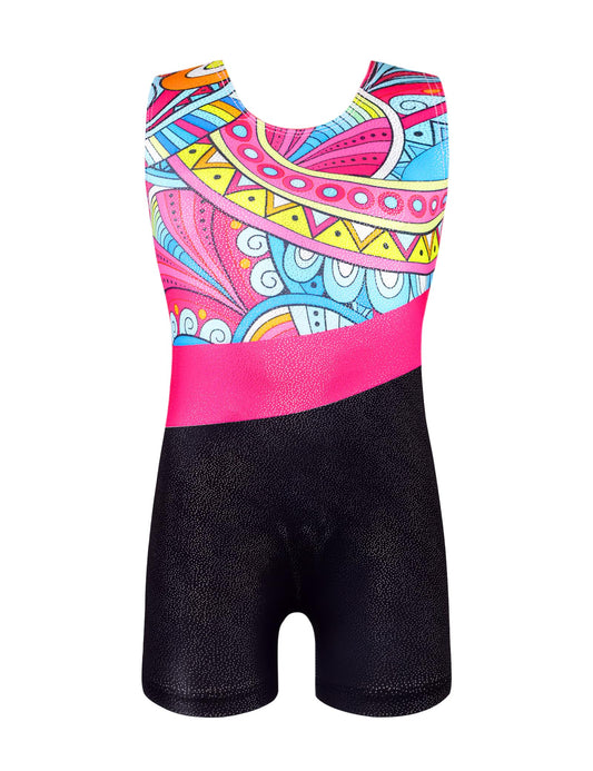 Domusgo Leotard for Girls Gymnastics Size 5-6 Years Old Colorful Lines Tumbling Biketard