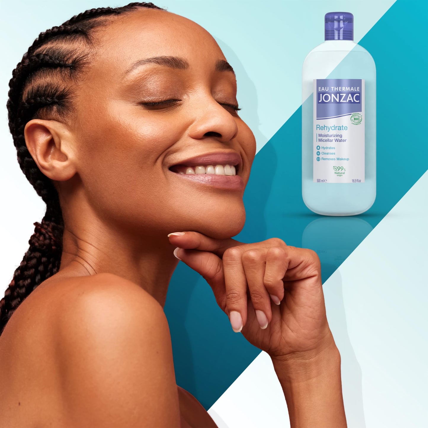 Eau Thermale Jonzac Organic Rehydrate Moisturizing Micellar Water - Gentle Makeup Remover -Leaves Skin Hydrated - Sensitive Skin Approved- Dermo Tested - 16.9 Fl Oz