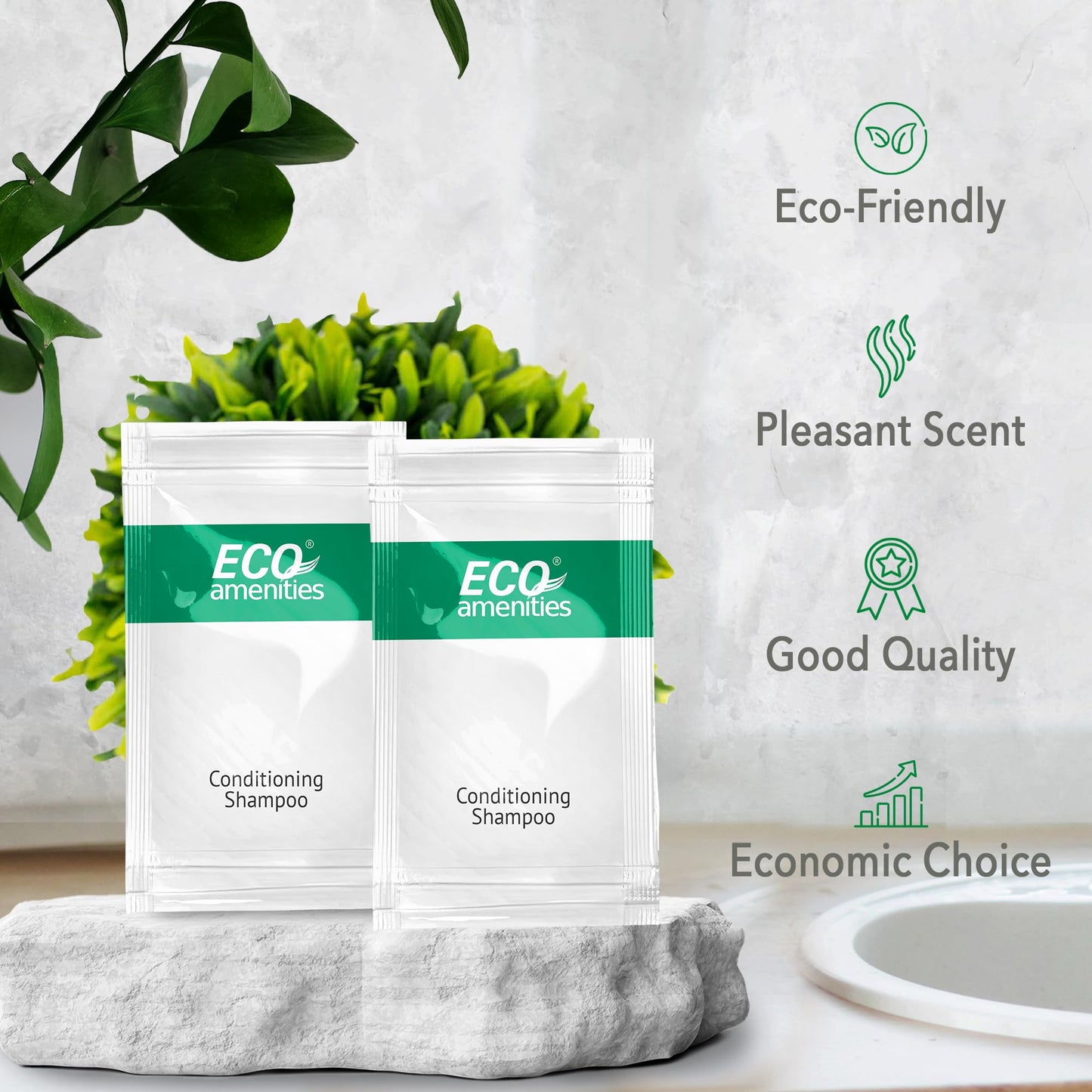 ECO Sachet Individually Wrapped Travel Toiletries, Bulk Mini Hotel Shampoo and Conditioner 2in1 10ml (100 pk)
