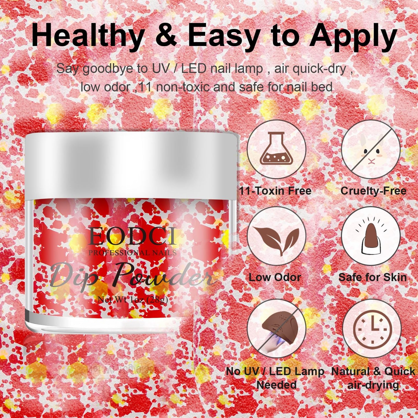EODCI 28g/Box Sequins Red Color Dip Powder Nails Dipping Long-lasting No UV Light Needed, French Nail Art Starter Manicure Salon DIY at Home