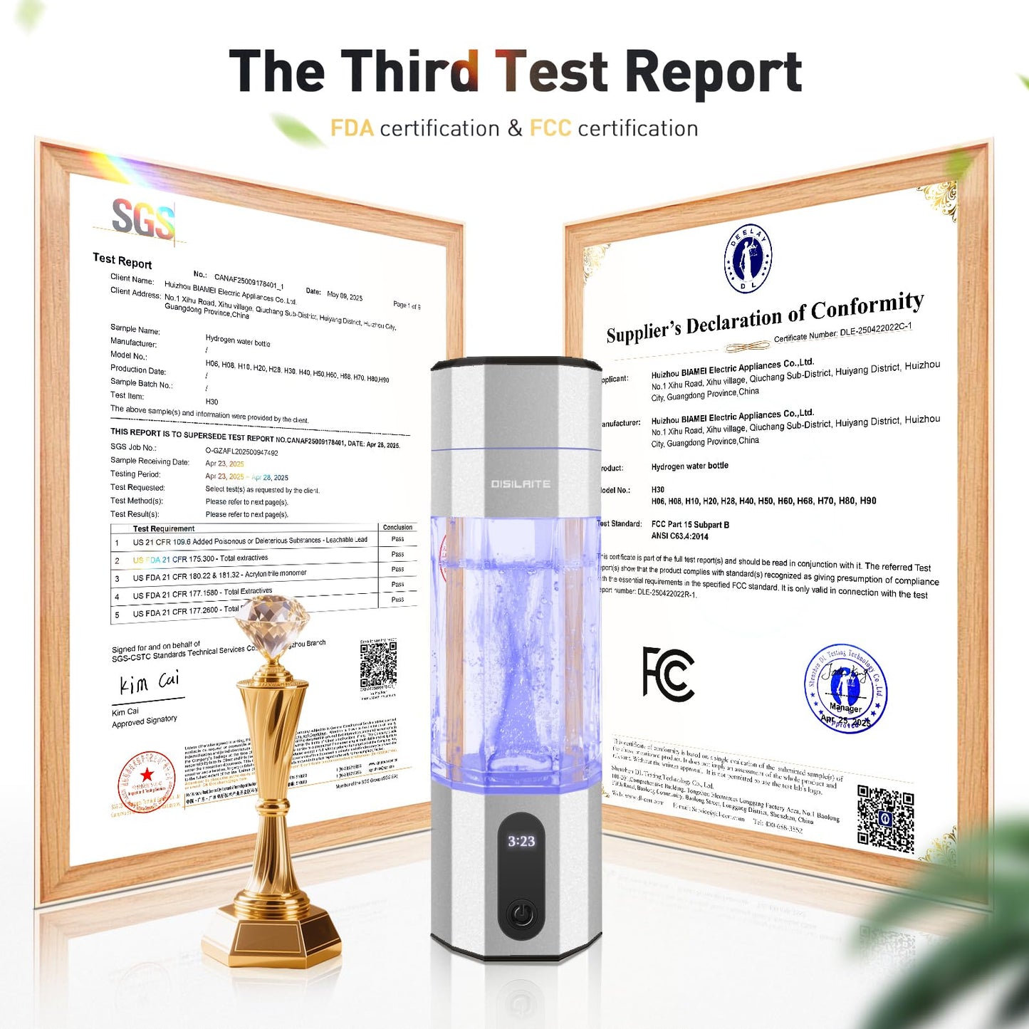 10000PPB+ Hydrogen Water Bottle SPE PEM Technology Hydrogen Water Generator with Seven Colorful Light-Best Hydrogen Water Technology (S-Gray)
