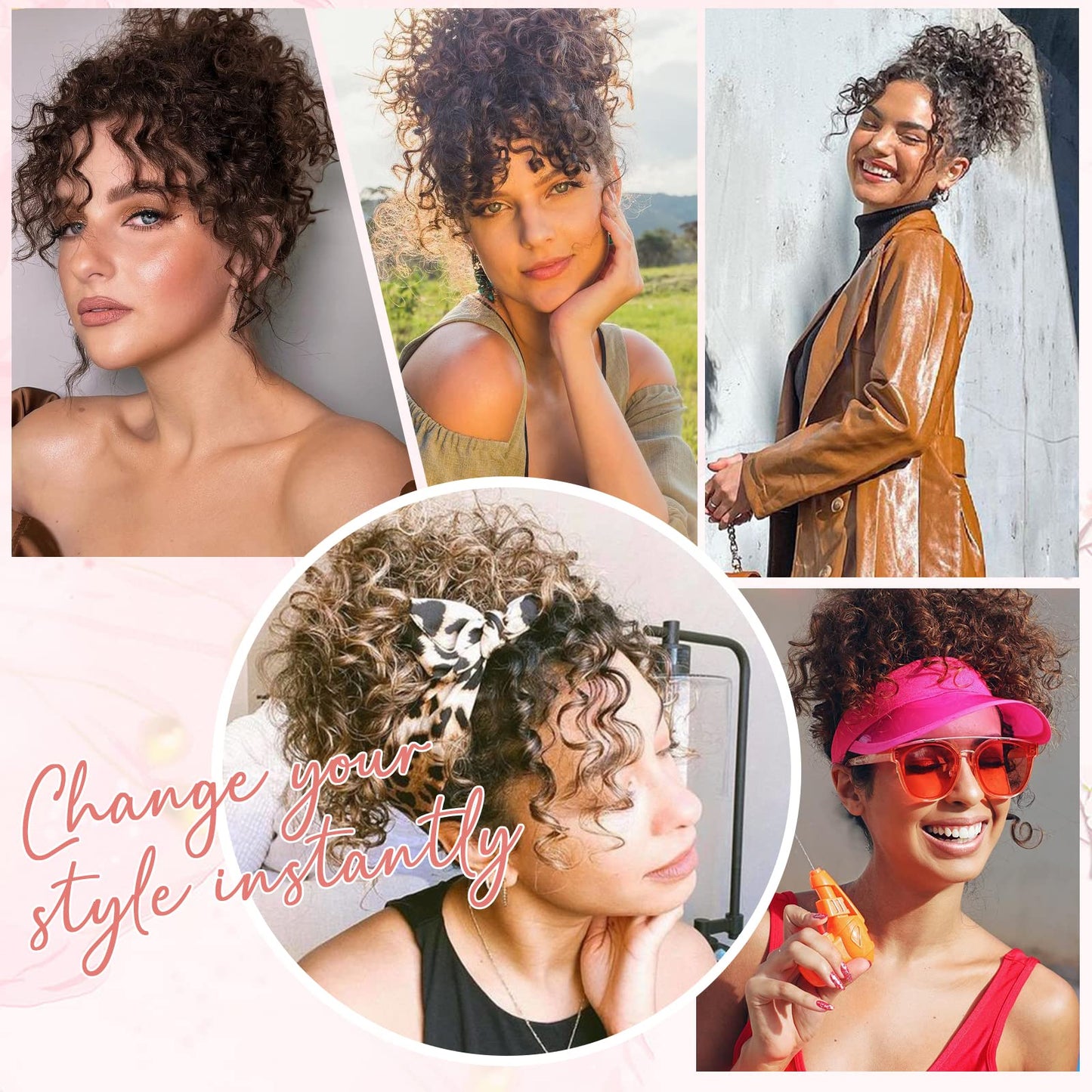 DOROJJ Curly Hair Buns for Women Drawstring Curly Ponytail for Black Women Messy Curly Bun Hair pieces Ponytail Short Messy Curly Bun Hair pieces for Women Daily Use(Chestnut Brown)