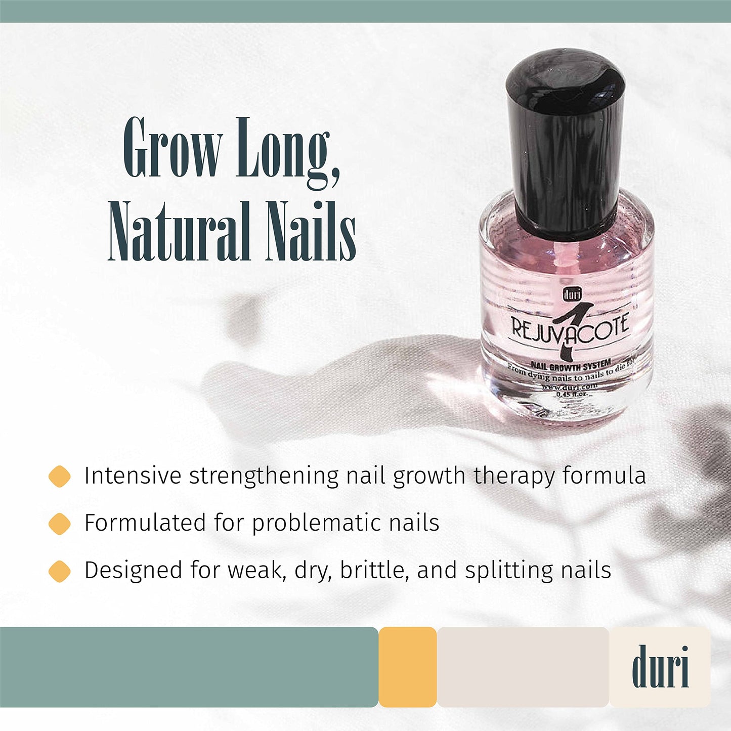 duri Rejuvacote 1 Nail Growth System - Original Maximum Strength Formula - Nail Strengthener and Nail Growth - Base and Top Coat - Pack of 3 - 0.45 fl. oz.