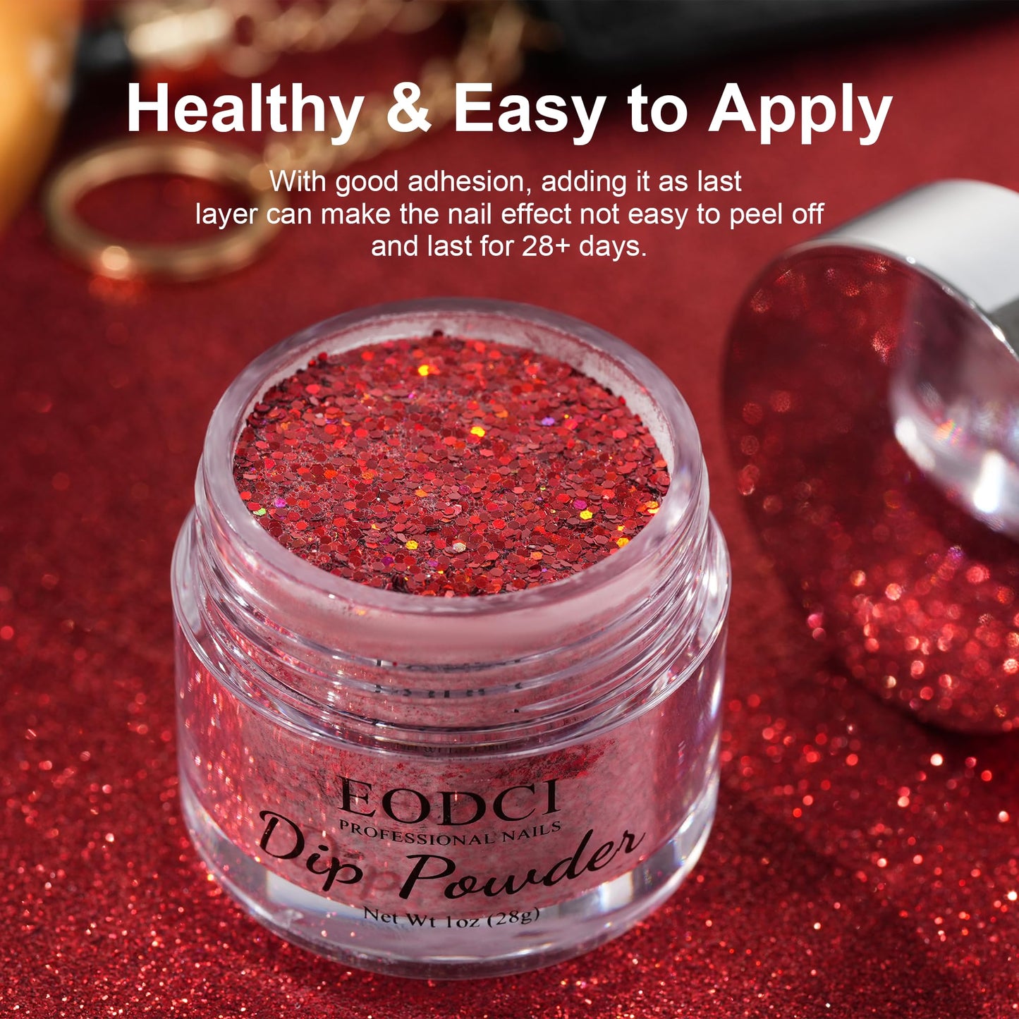 EODCI 28g Dip Powder - Glitter Dark Red Color Nail Dipping Powder French Powder Pro Collection System Nail Art Starter Manicure Salon Home DIY for Girls Women Long-Lasting