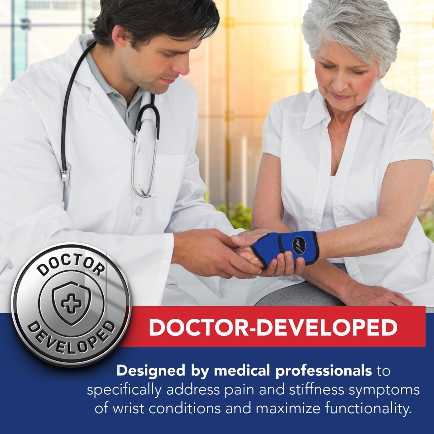 Dr. Arthritis Doctor Developed Comfy, Lightweight, Wrist Support-Strap-Brace-Hand Support, Perfect fit for both Right and Left Hand, for Men and Women (Blue, 2 Pack)