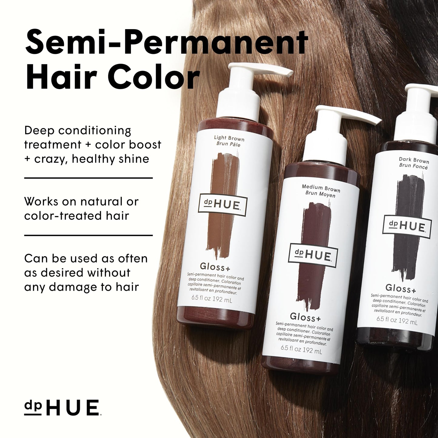 dpHUE Gloss+, Light Brown - 6.5 oz (8-12 Applications) - Semi-Permanent Hair Color & Conditioner - Lasts Up to Eight Washes - Paraben, SLS & SLES Sulfate Free - Vegan, Leaping Bunny Certified