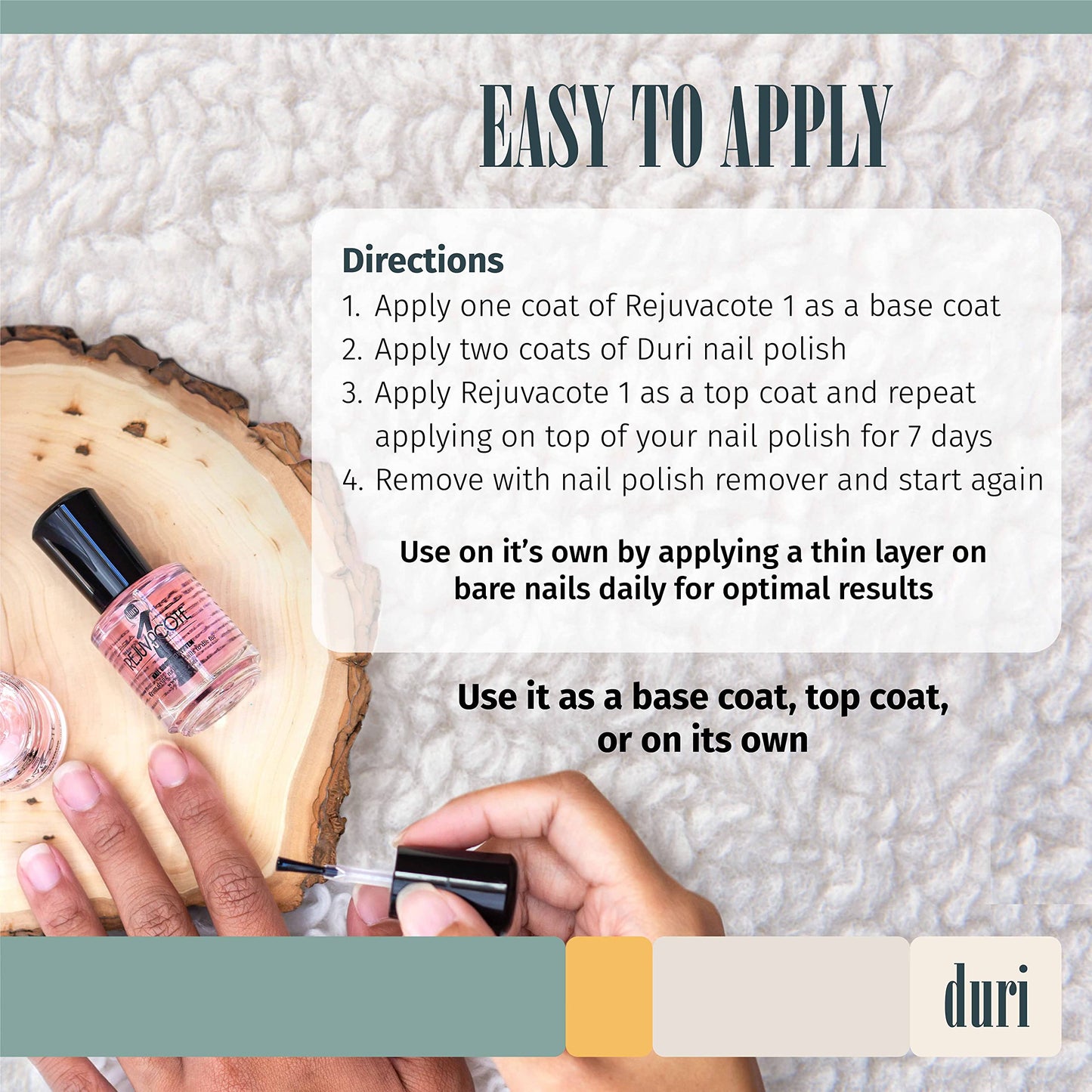 duri Rejuvacote 1 Nail Growth System - Original Maximum Strength Formula - Nail Strengthener and Nail Growth - Base and Top Coat - Pack of 3 - 0.45 fl. oz.